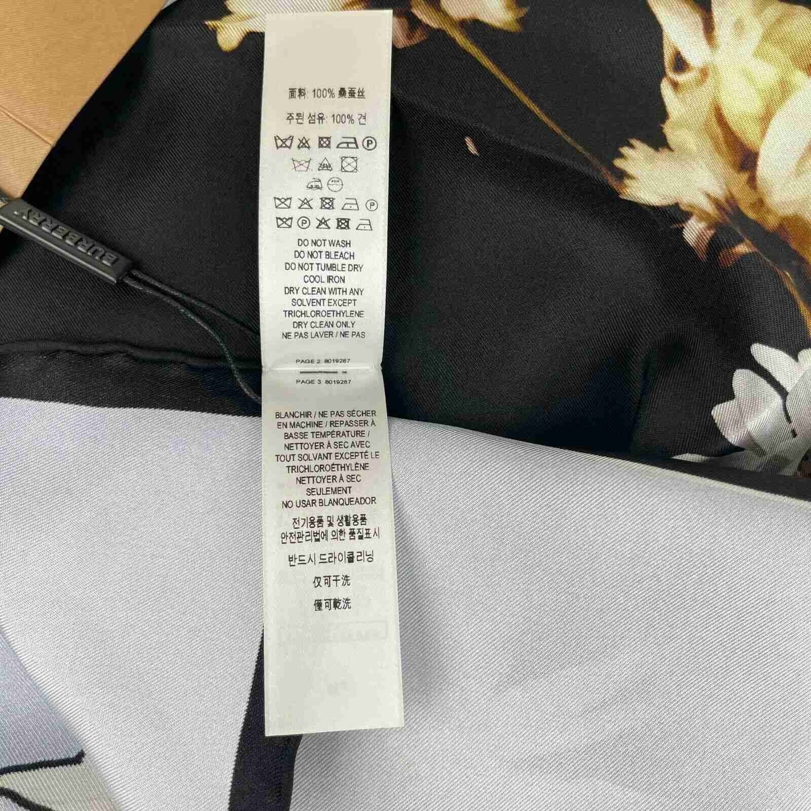New Burberry Women's Black Silk Square Scarf with Flower Print