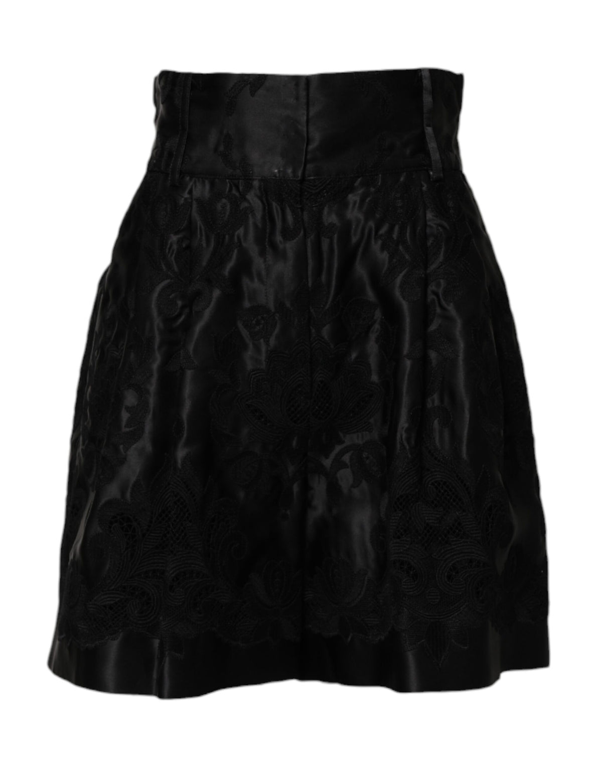 Dolce & Gabbana Black Floral Embroidery Silk High Waist Women's Shorts
