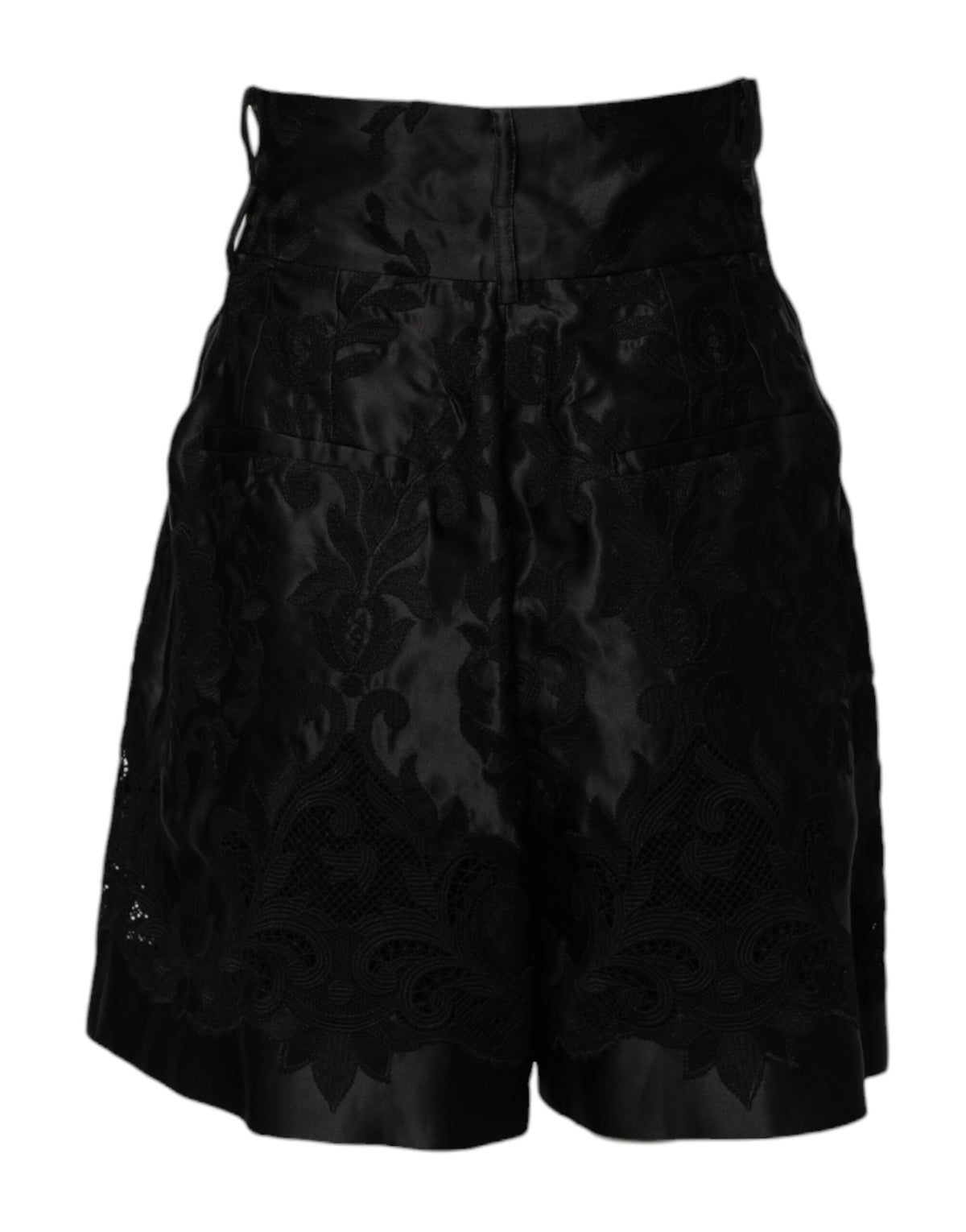 Dolce & Gabbana Black Floral Embroidery Silk High Waist Women's Shorts