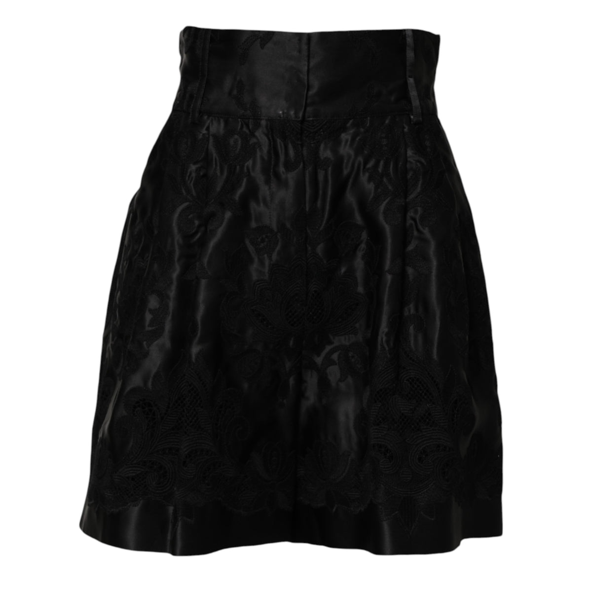 Dolce & Gabbana Black Floral Embroidery Silk High Waist Women's Shorts