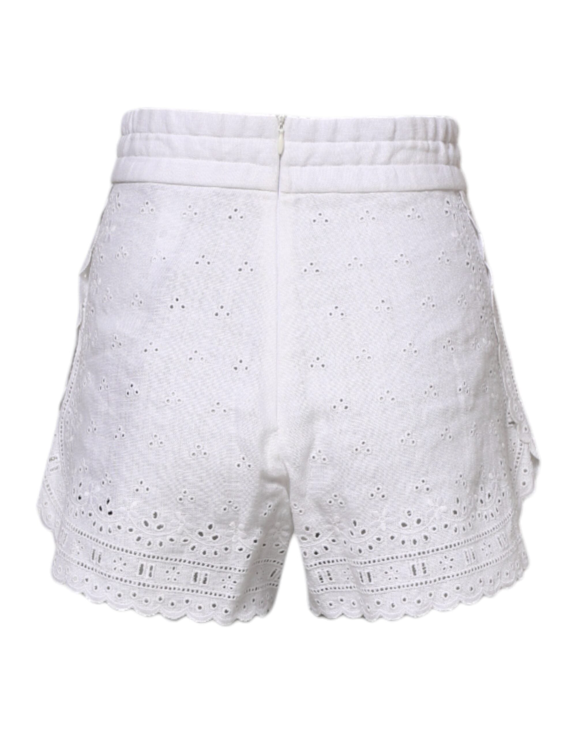 Dolce & Gabbana White Linen High Waisted Hot Pants Women's Shorts (Pre-Owned)