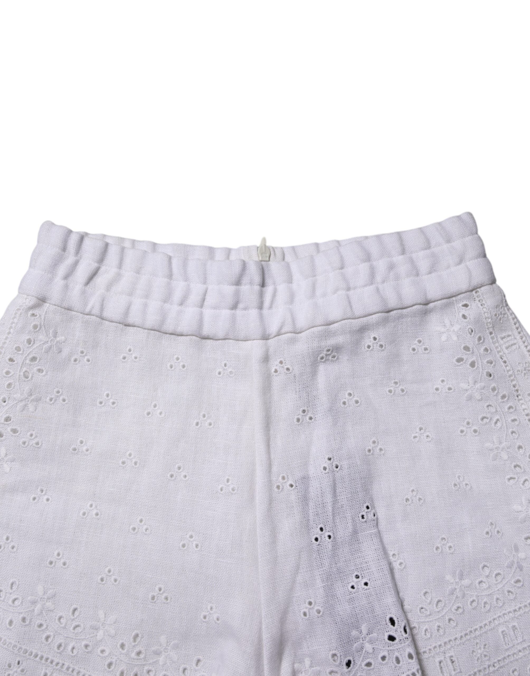 Dolce & Gabbana White Linen High Waisted Hot Pants Women's Shorts (Pre-Owned)