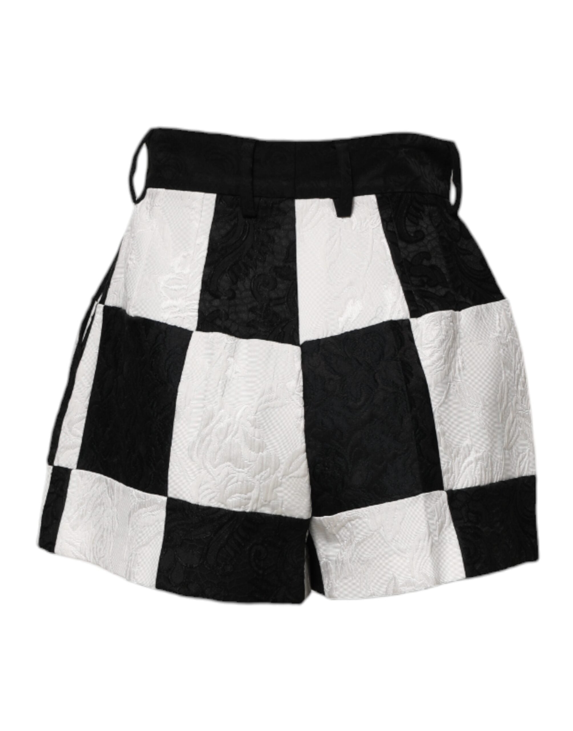 Dolce & Gabbana Black White Floral Brocade Hot Pants Women's Shorts