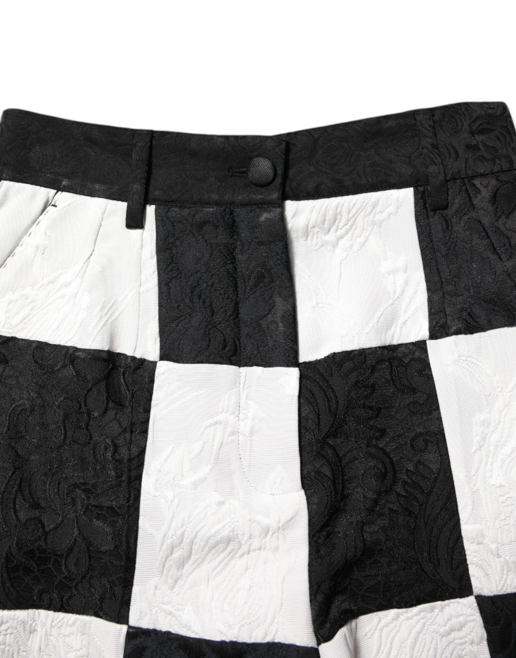 Dolce & Gabbana Black White Floral Brocade Hot Pants Women's Shorts