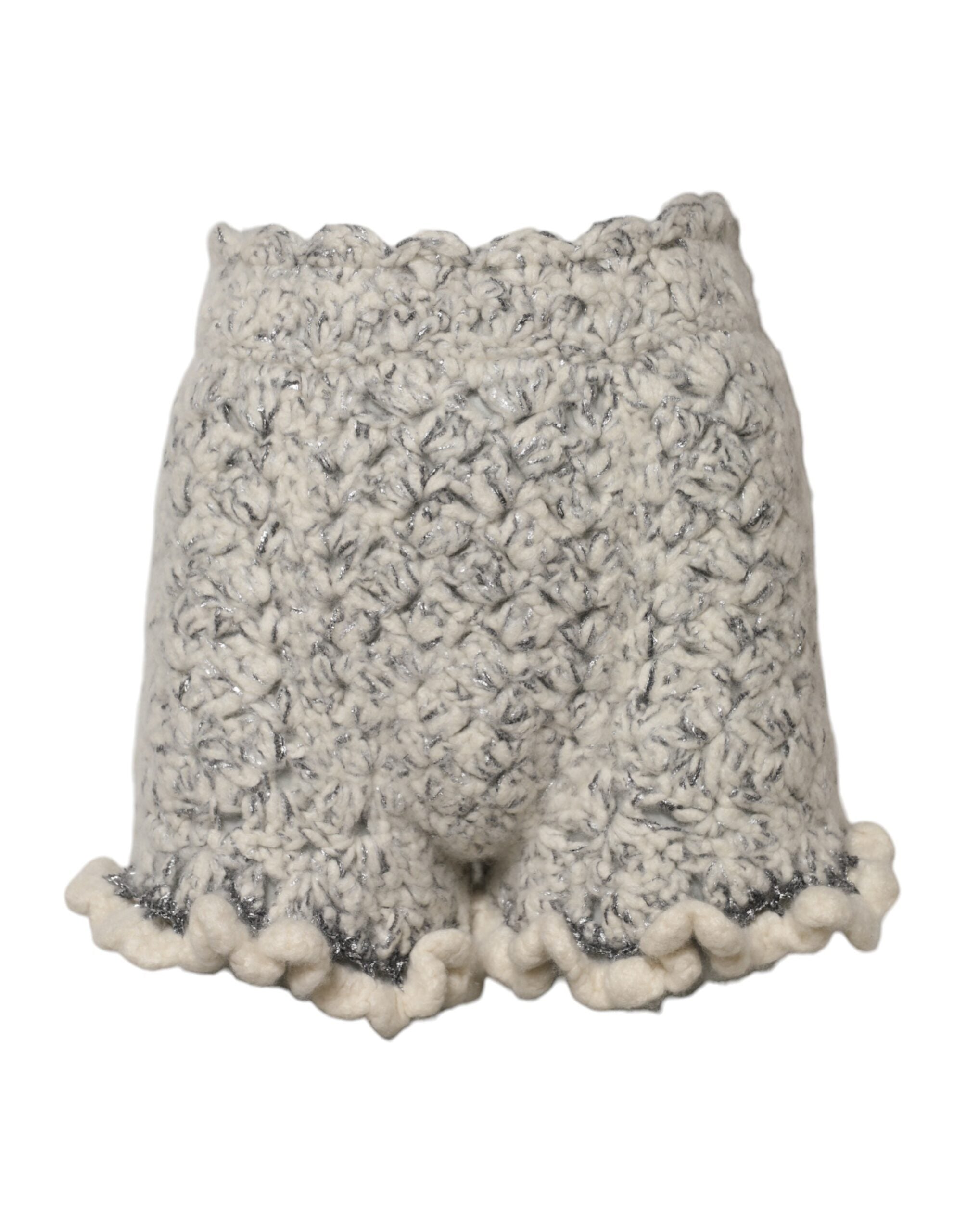 Dolce & Gabbana Metallic Bouclé Knit Cashmere Ruffled Women's Shorts
