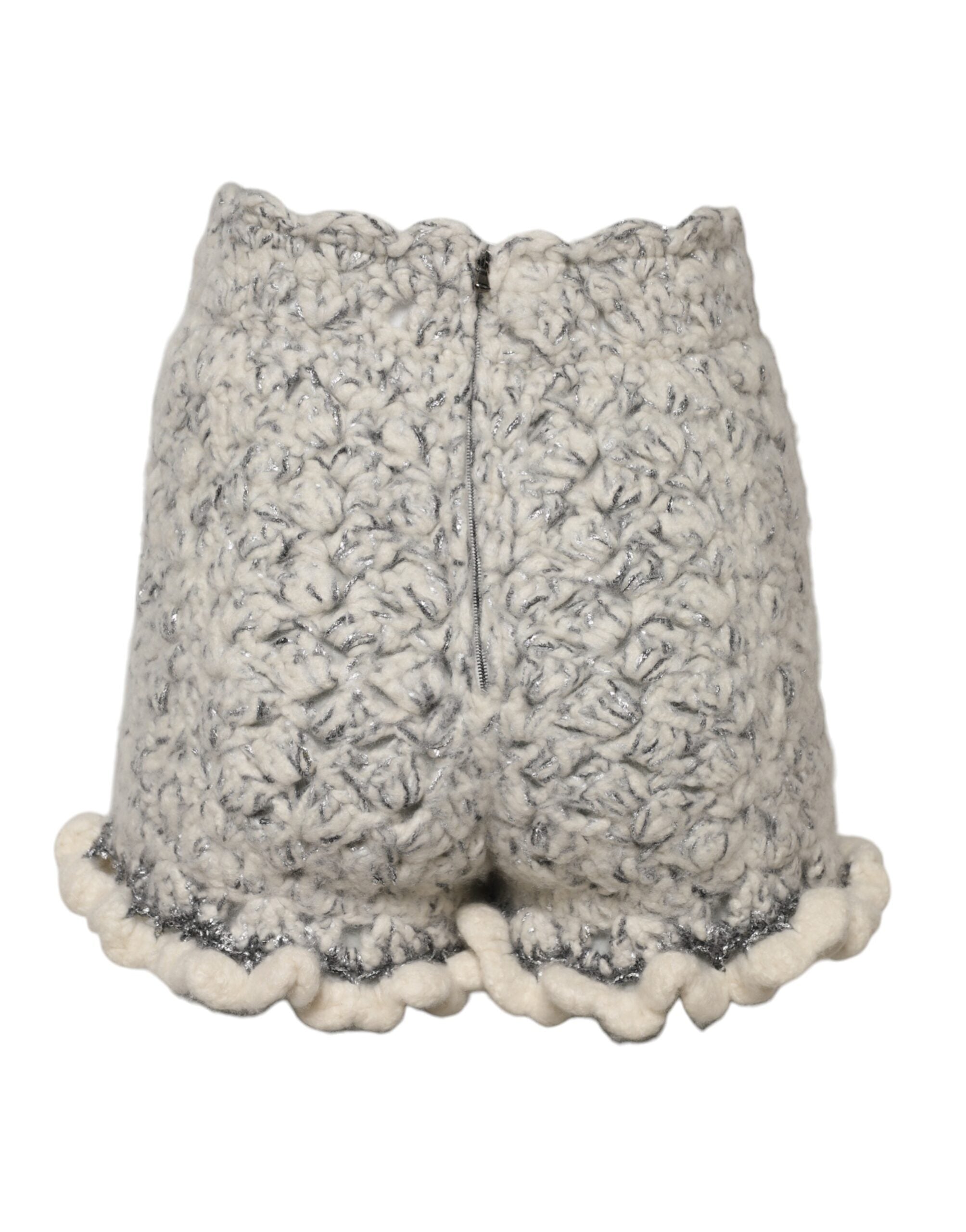 Dolce & Gabbana Metallic Bouclé Knit Cashmere Ruffled Women's Shorts
