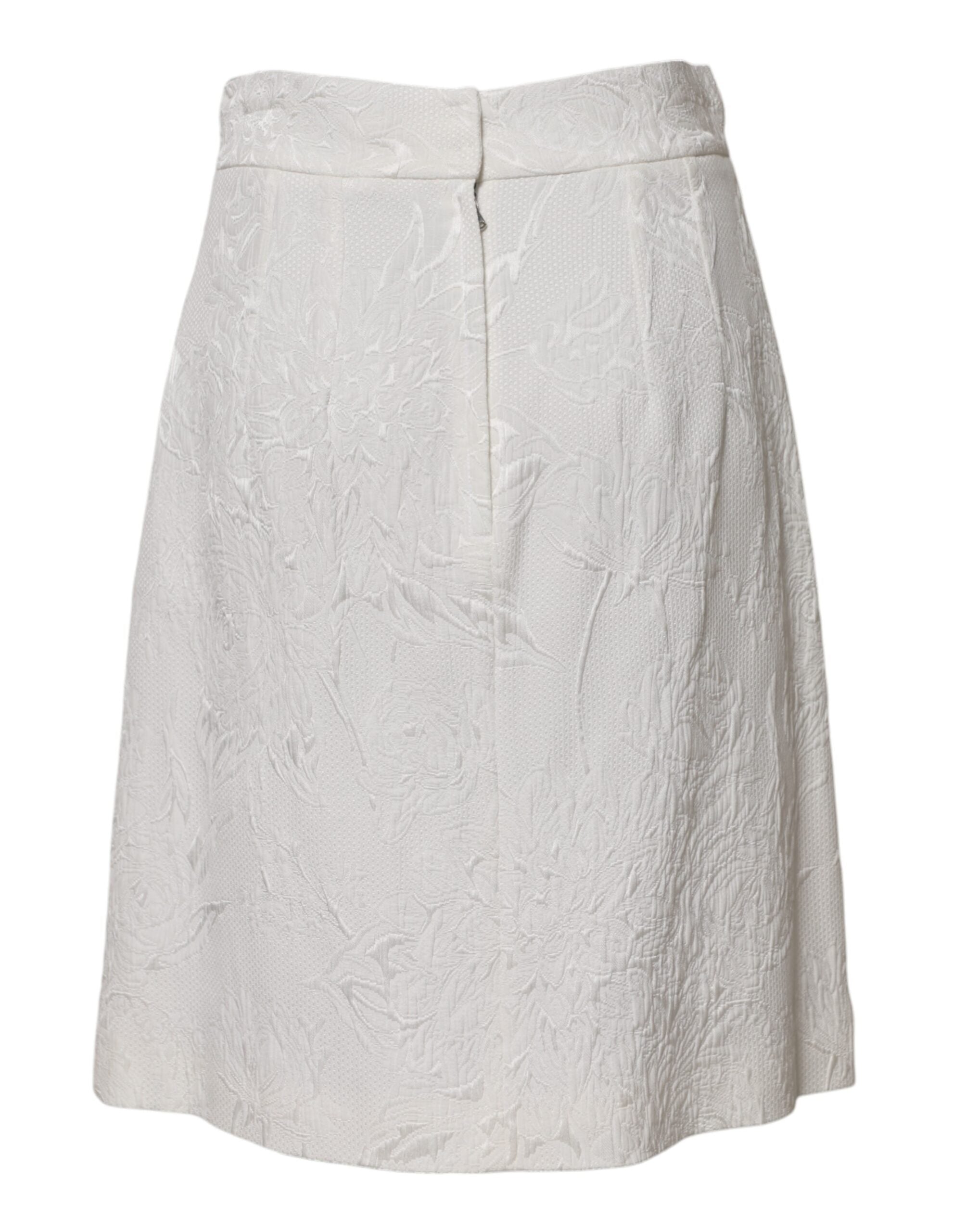 Dolce & Gabbana White Floral Brocade A-line High Waist Women's Skirt (Pre-Owned)