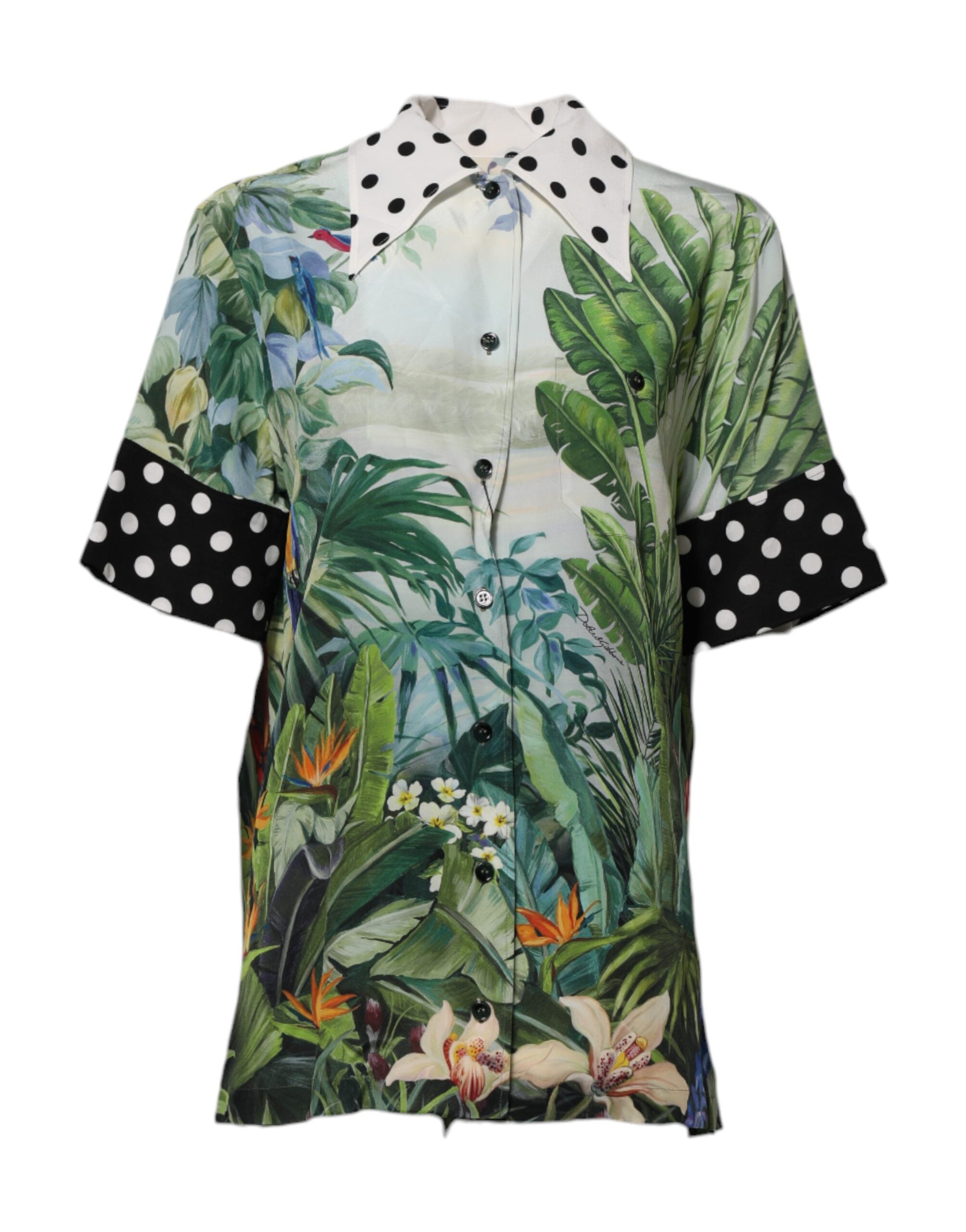 Dolce & Gabbana Multicolor Printed Silk Collared Shirt Women's Top