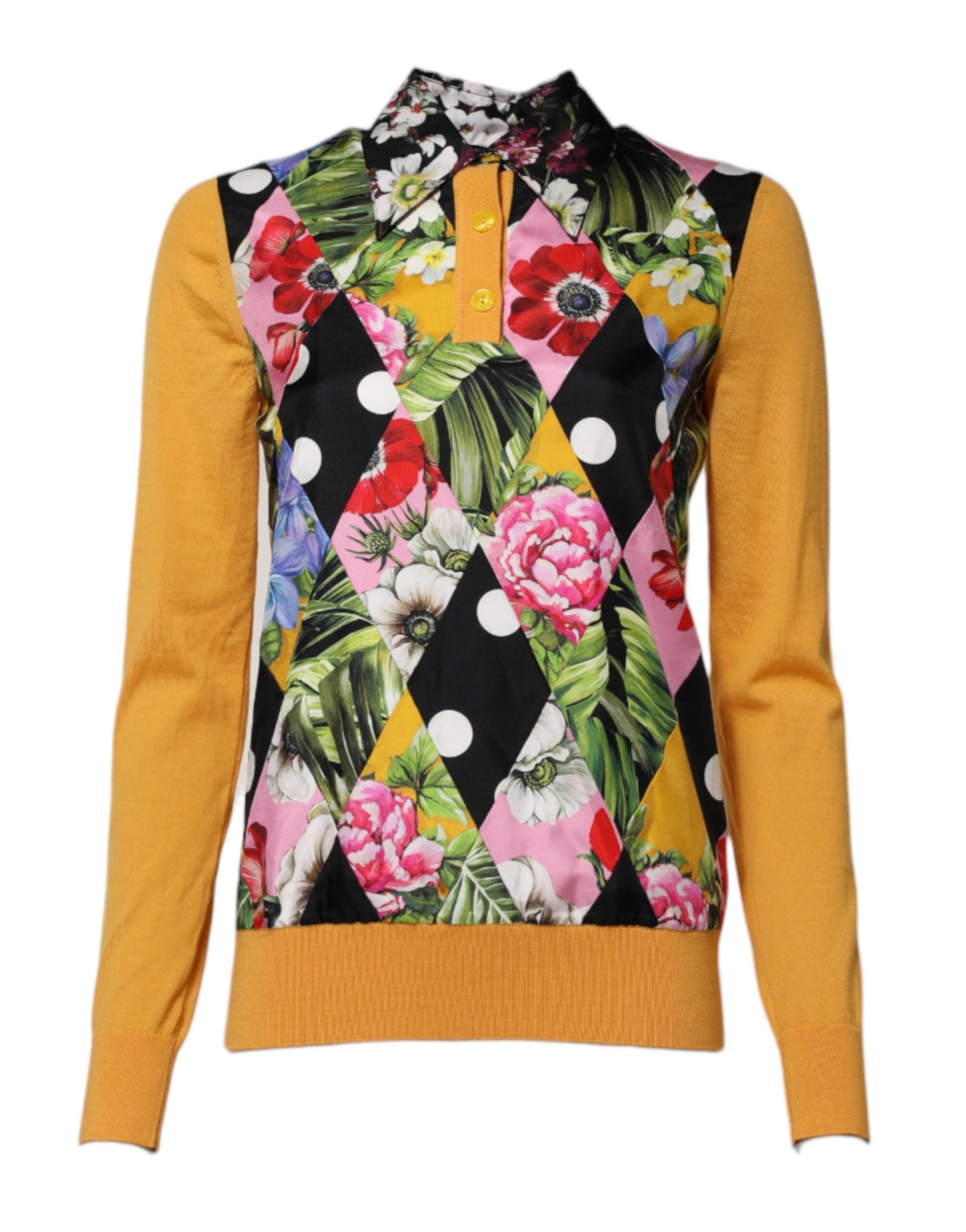 Dolce & Gabbana Multicolor Floral Long Sleeves Polo Women's Top