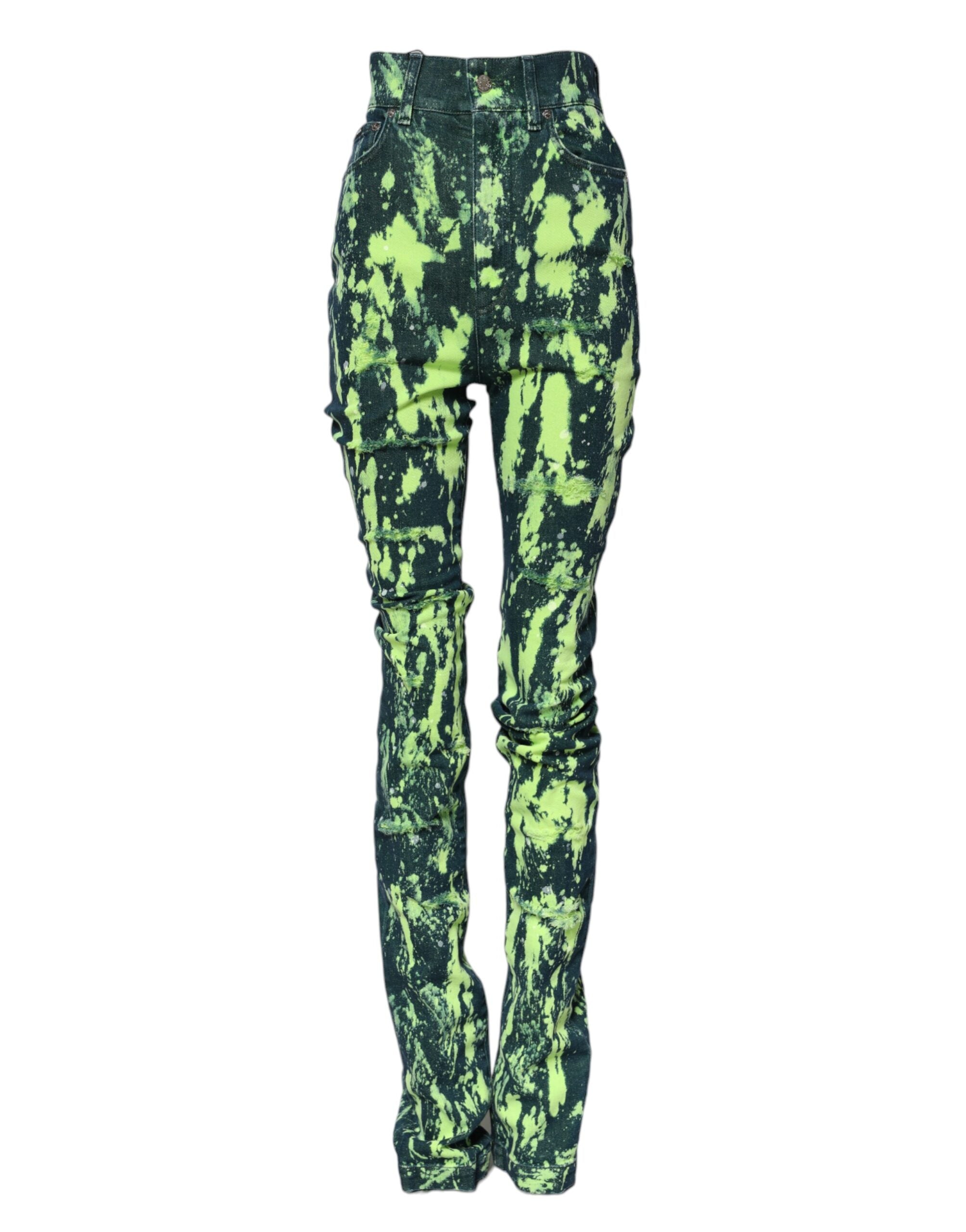 Dolce & Gabbana Green Color Splash High Waist Denim Women's Jeans
