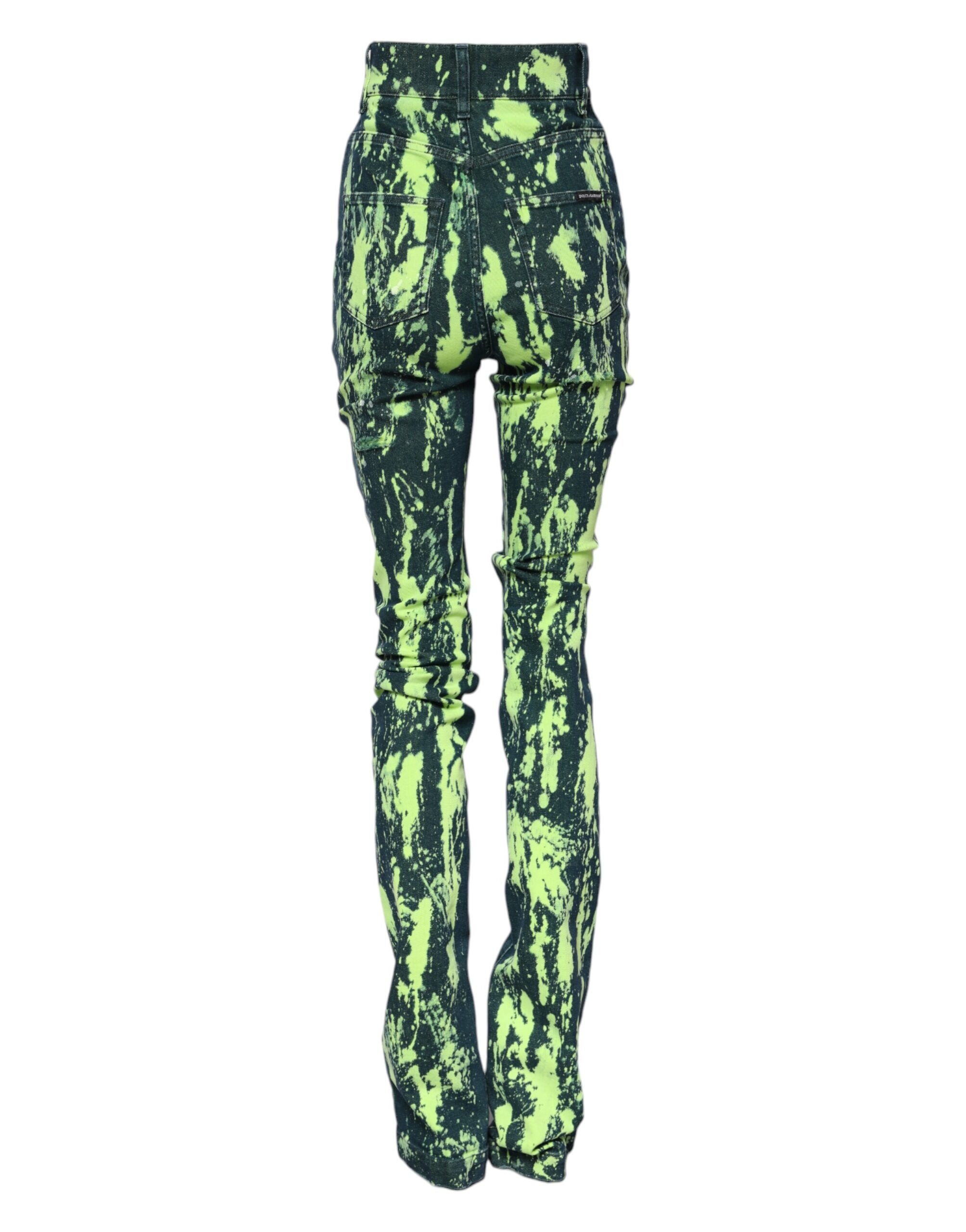 Dolce & Gabbana Green Color Splash High Waist Denim Women's Jeans