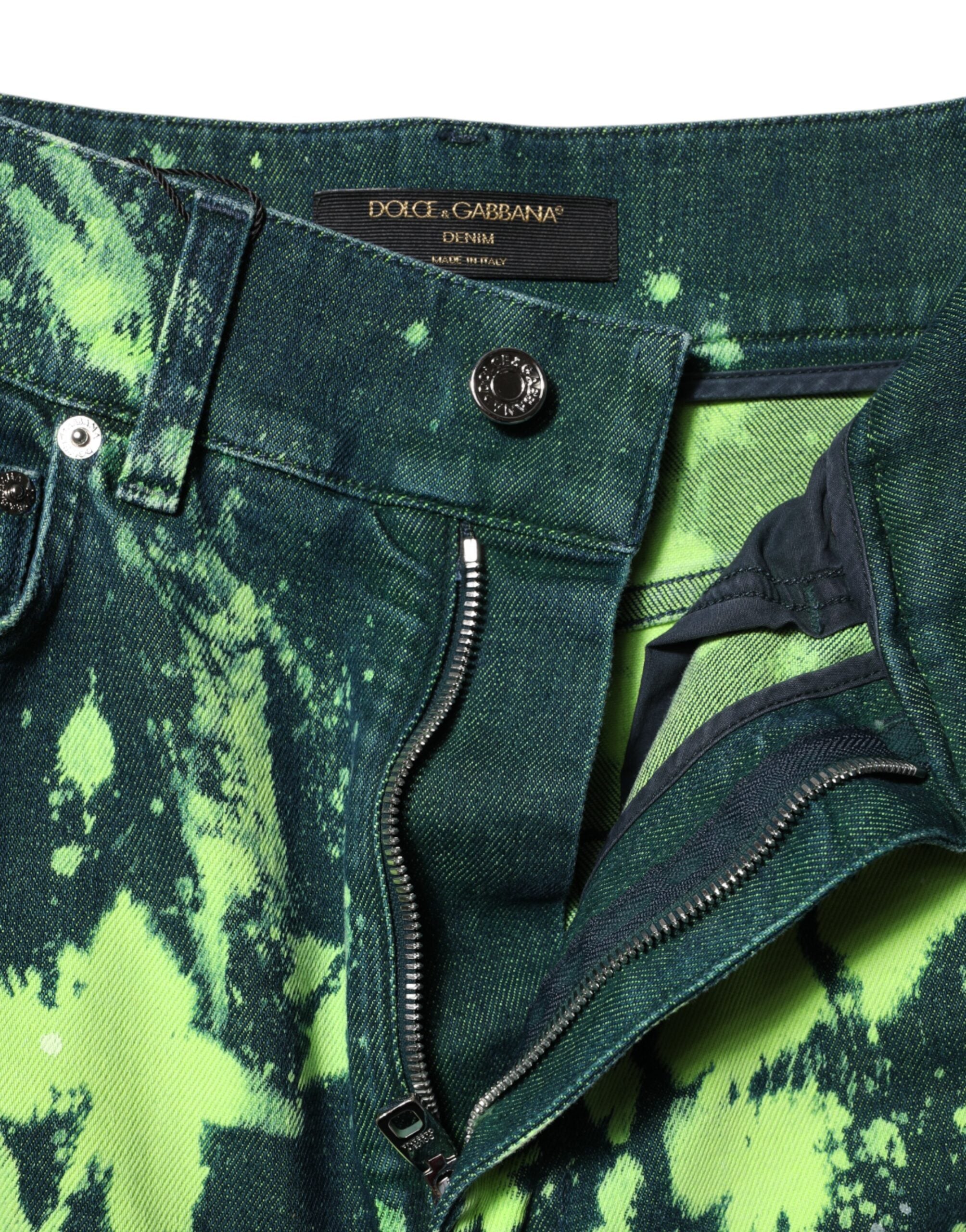 Dolce & Gabbana Green Color Splash High Waist Denim Women's Jeans