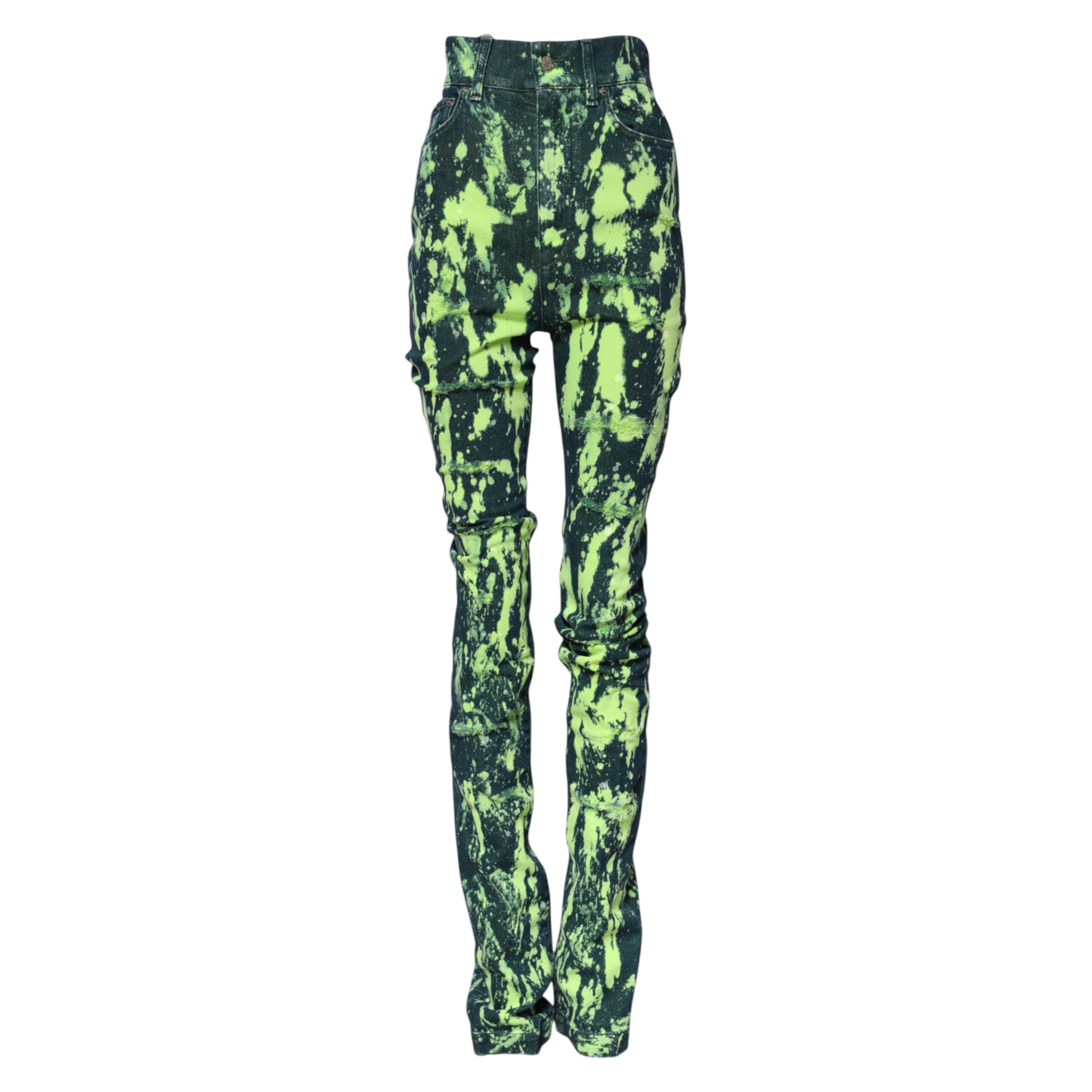 Dolce & Gabbana Green Color Splash High Waist Denim Women's Jeans