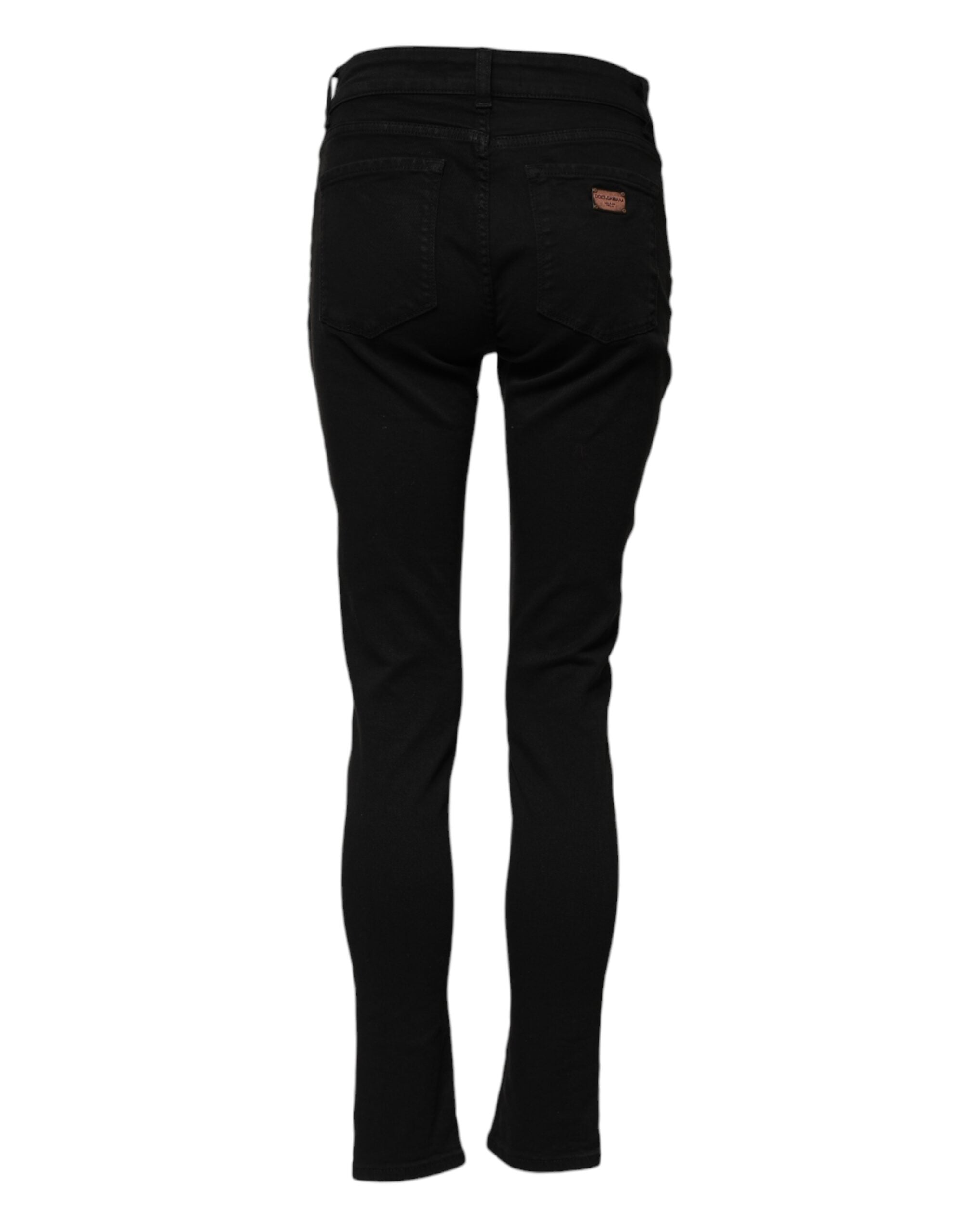 Dolce & Gabbana Black Cotton Logo Skinny Mid Waist Denim Women's Jeans