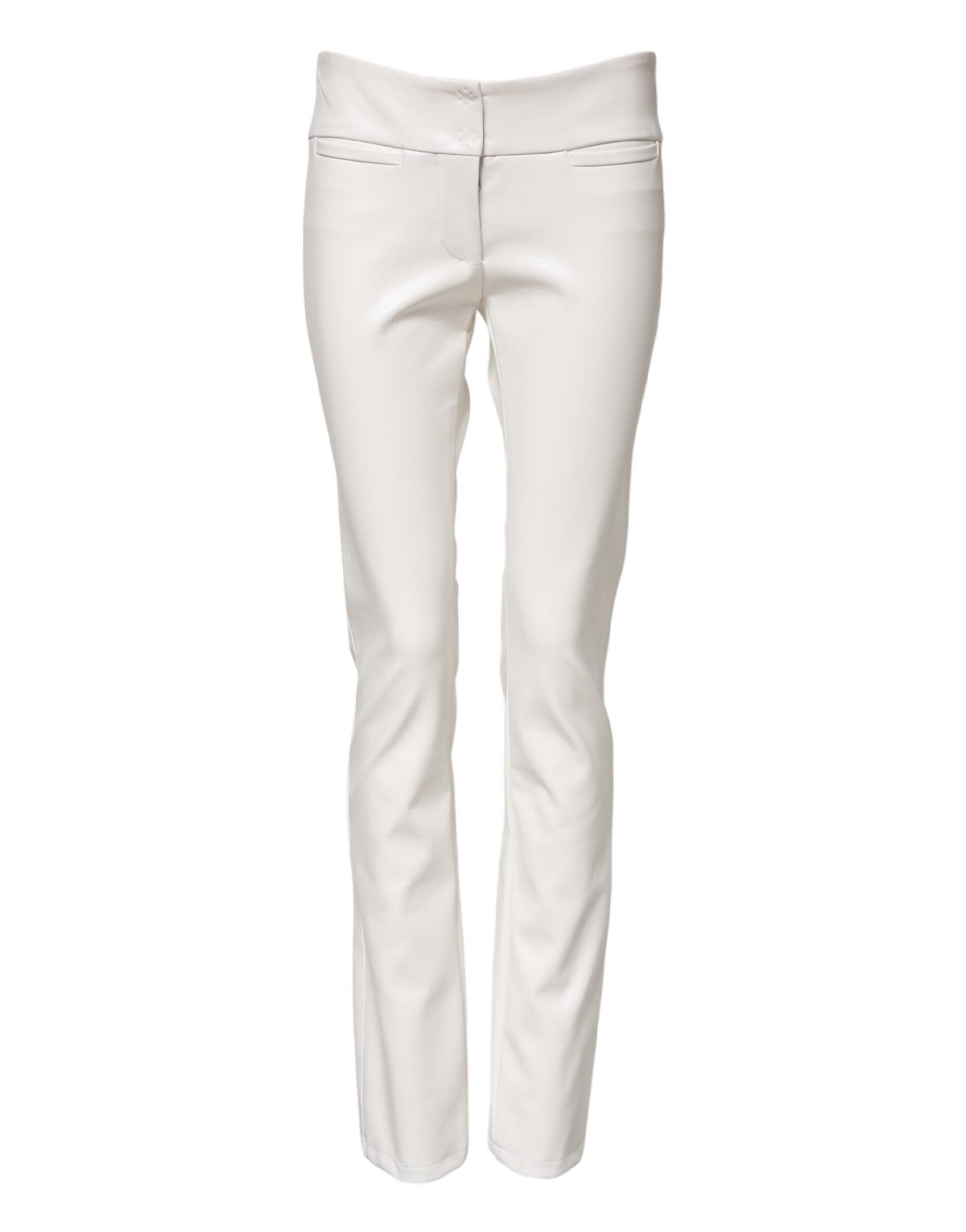 Dolce & Gabbana White Polyurethane High Waist Tapered Women's Pants