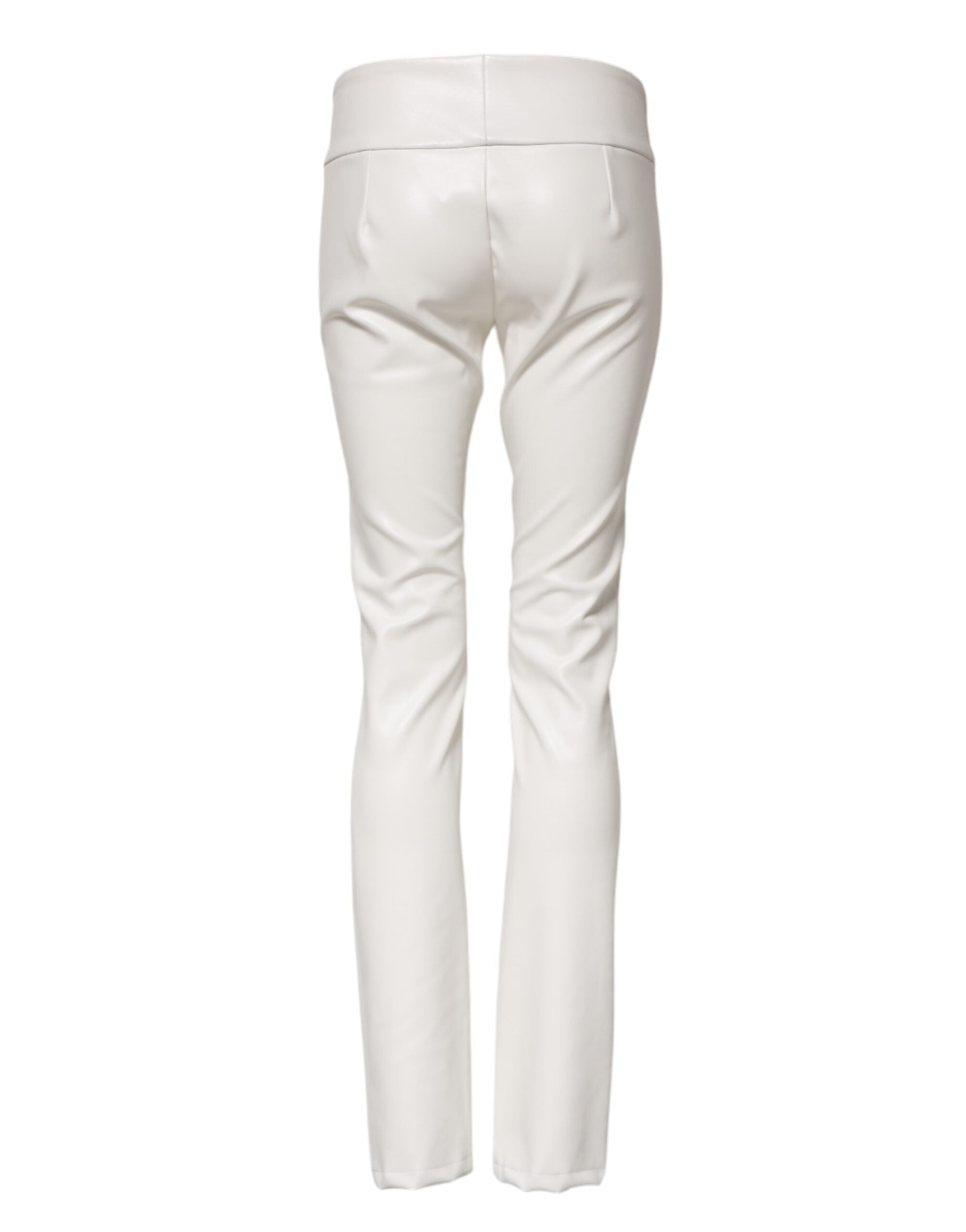 Dolce & Gabbana White Polyurethane High Waist Tapered Women's Pants