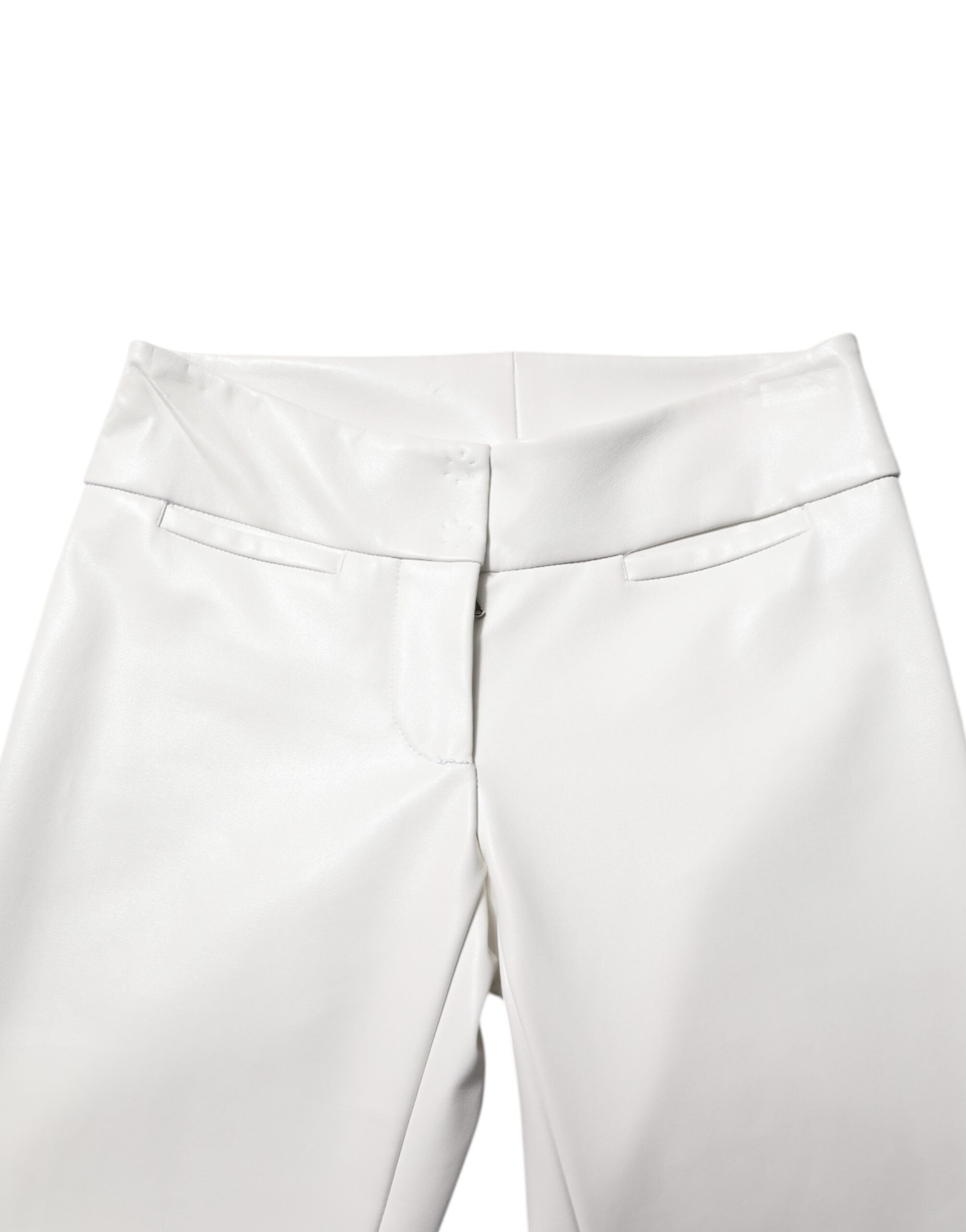 Dolce & Gabbana White Polyurethane High Waist Tapered Women's Pants