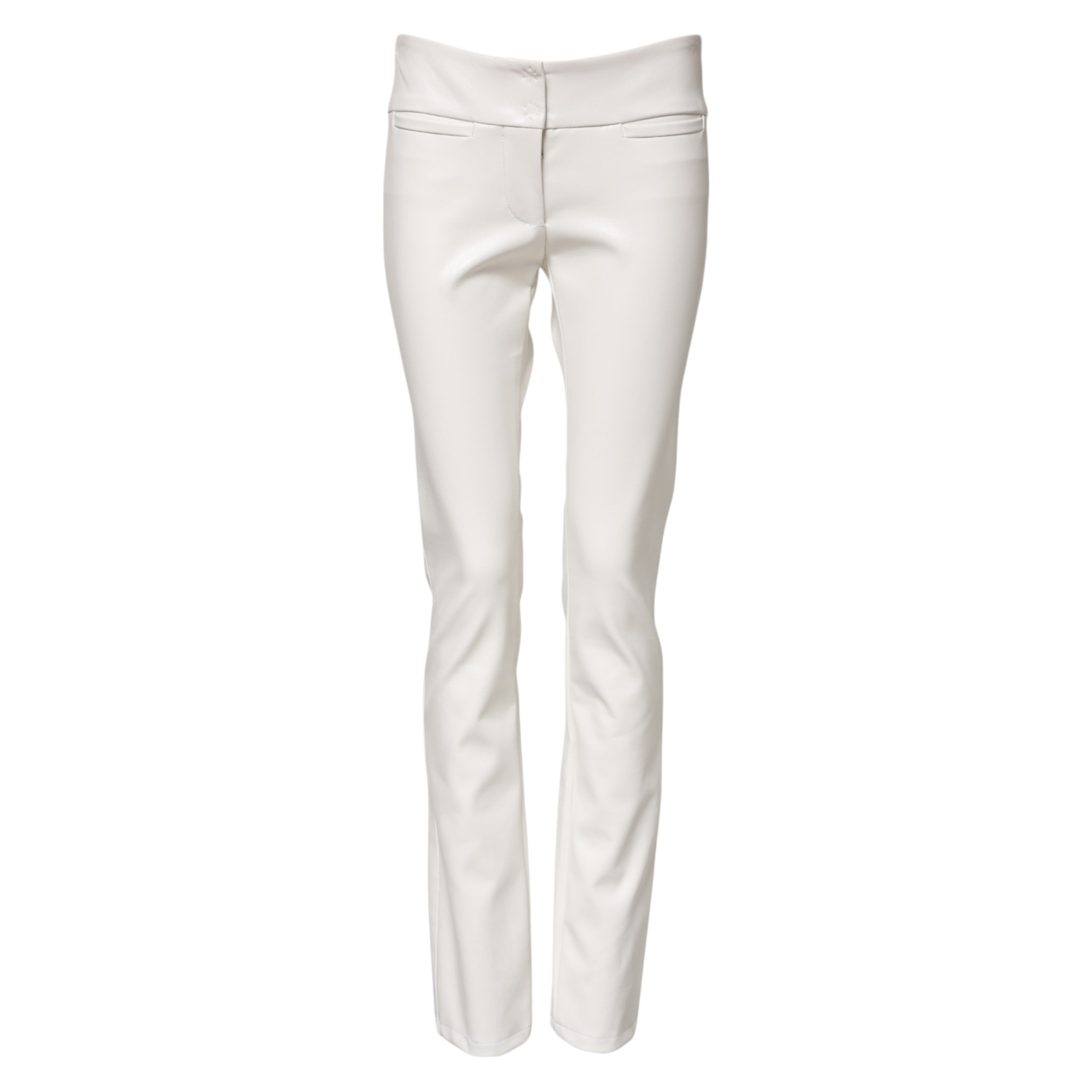 Dolce & Gabbana White Polyurethane High Waist Tapered Women's Pants