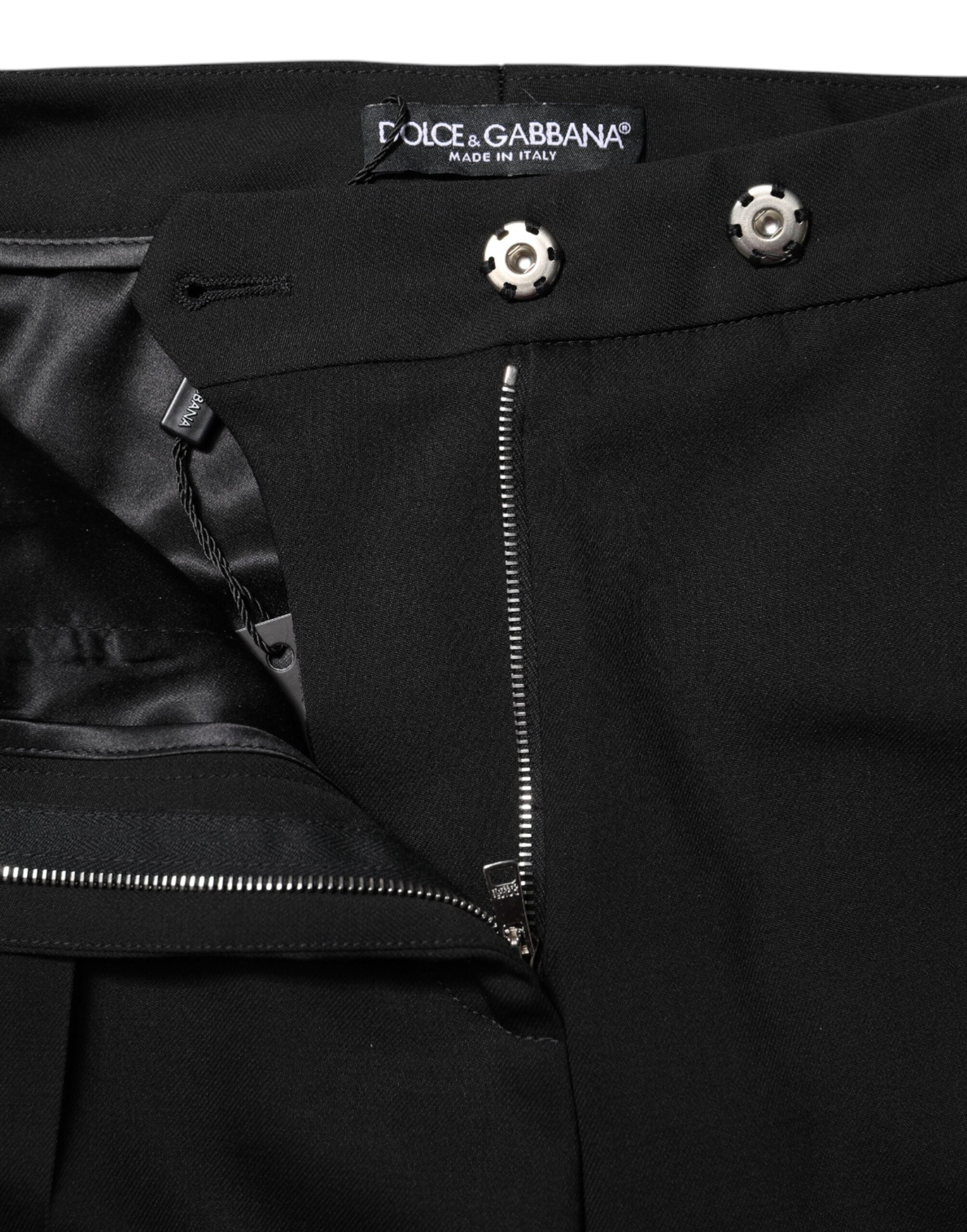 Dolce & Gabbana Black Wool High Waist Flared Women's Pants