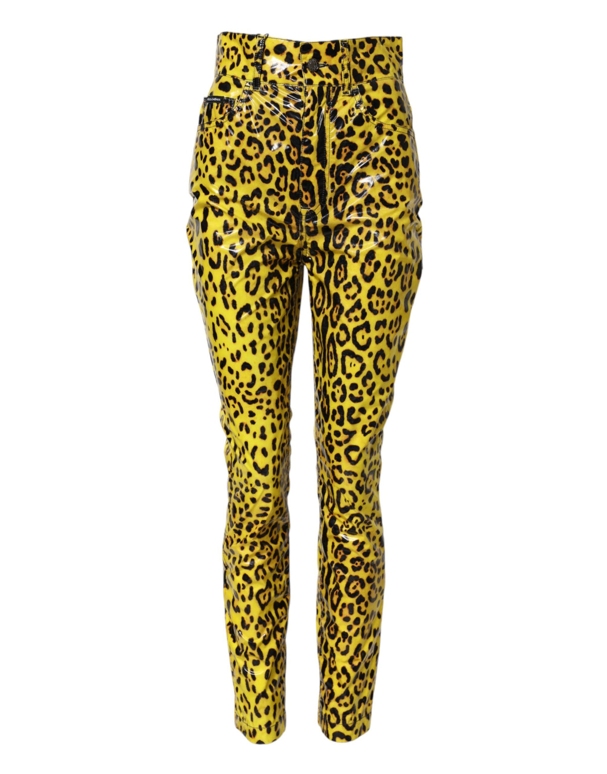 Dolce & Gabbana Yellow Leopard High Waist Slim Women's Pants (Pre-Owned)