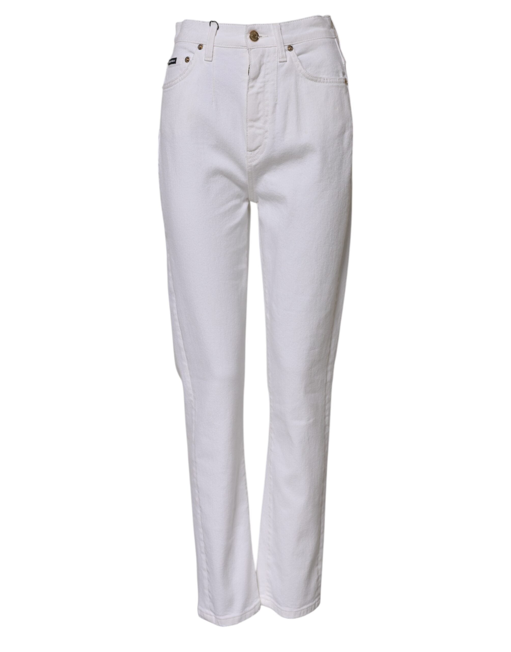 Dolce & Gabbana White Cotton High Waist Straight Denim Women's Jeans (Pre-Owned)