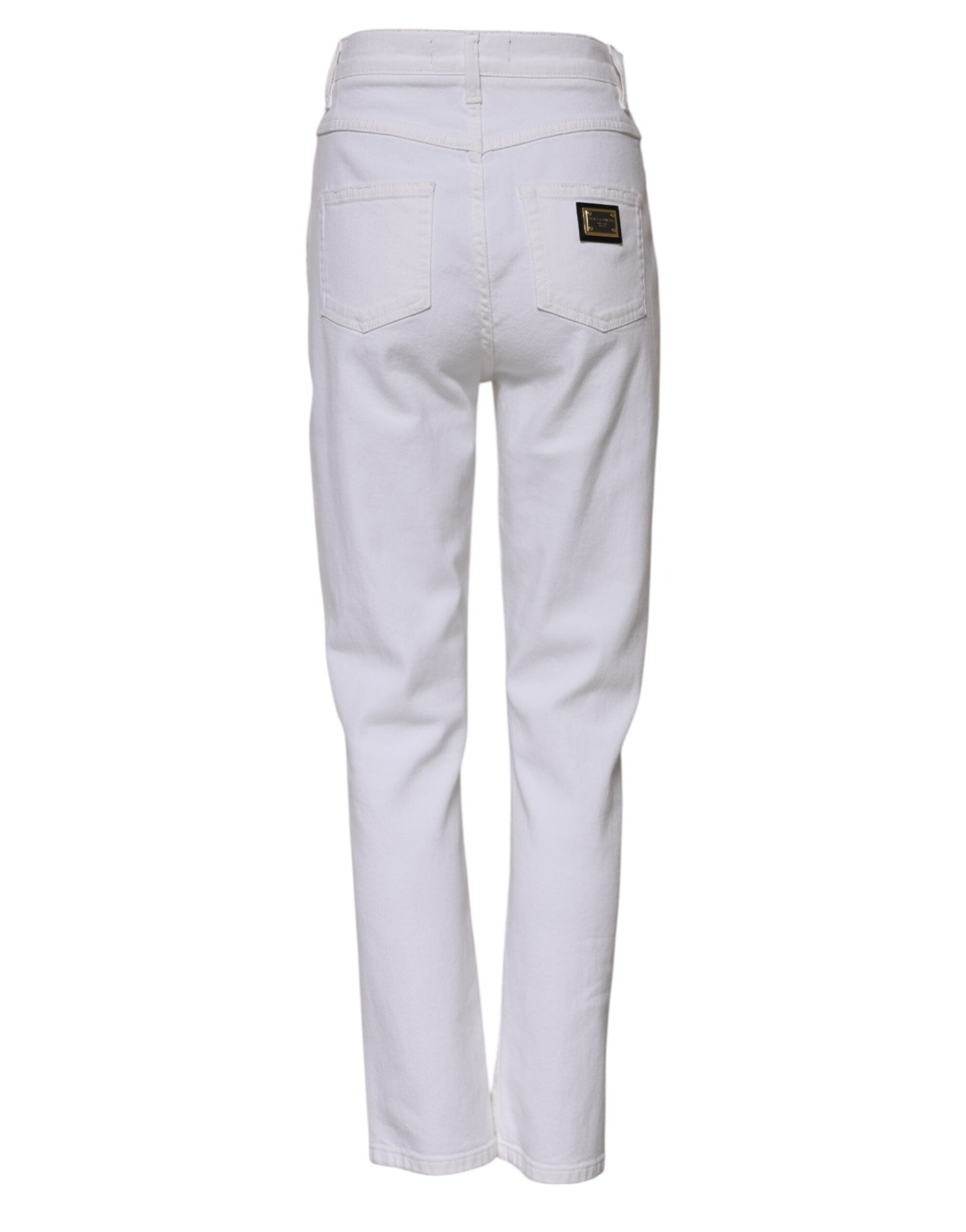 Dolce & Gabbana White Cotton High Waist Straight Denim Women's Jeans (Pre-Owned)