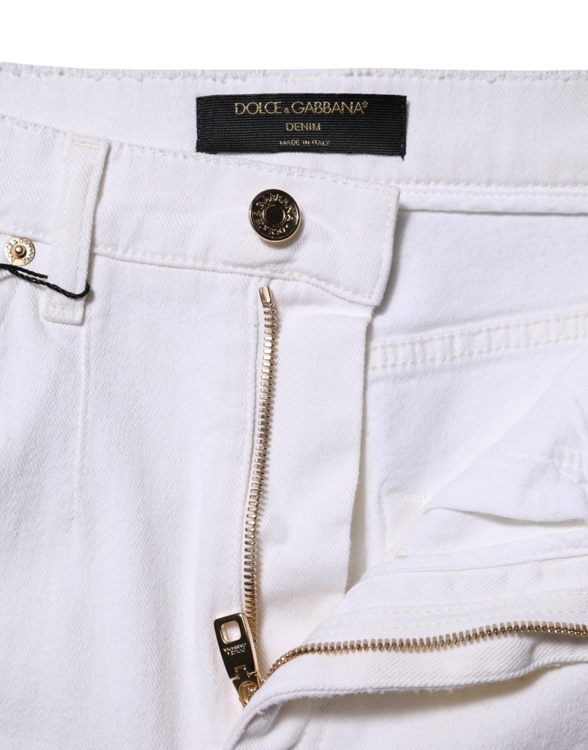 Dolce & Gabbana White Cotton High Waist Straight Denim Women's Jeans (Pre-Owned)