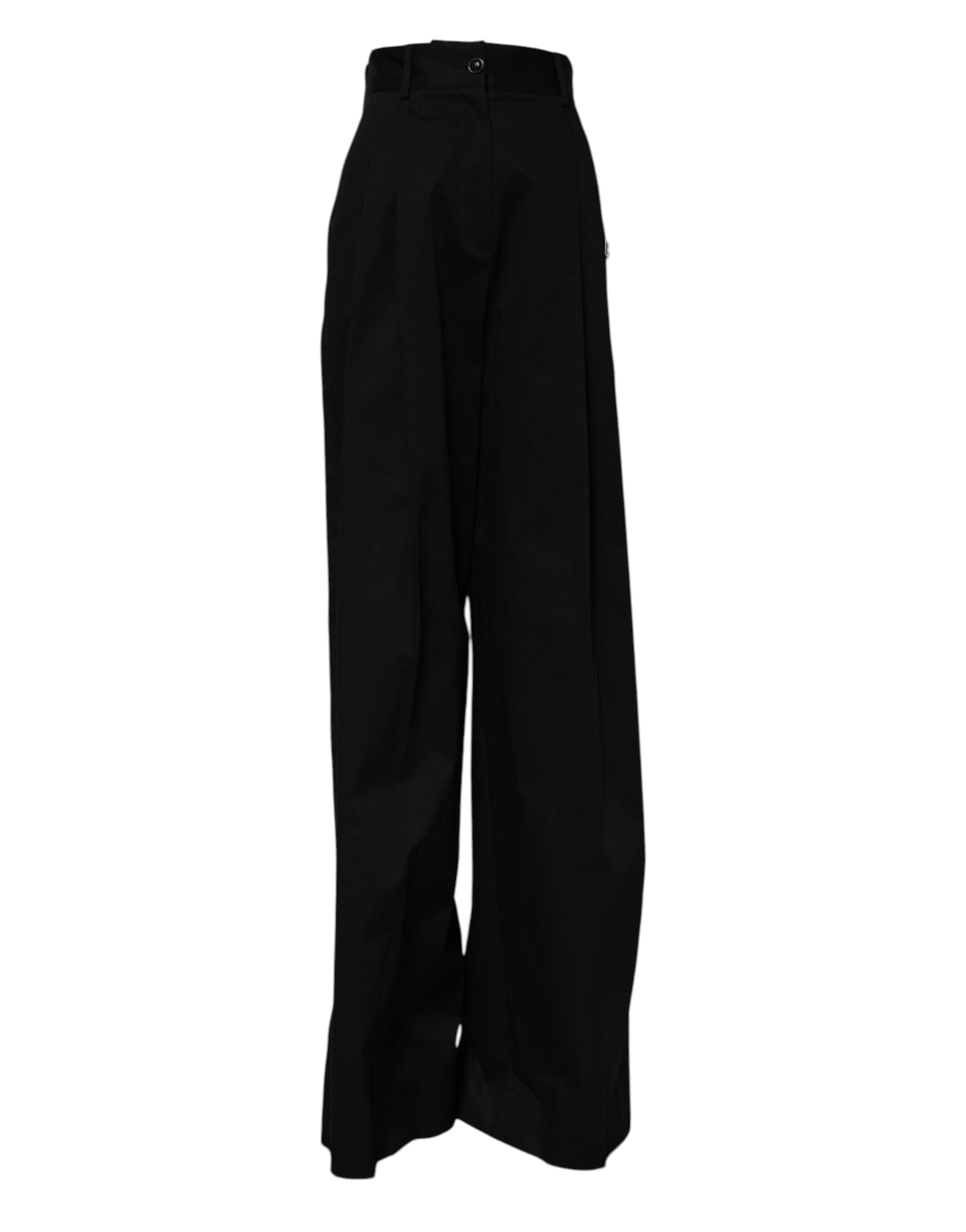 Dolce & Gabbana Black Cotton HighWaist Wide Leg Women's Pants