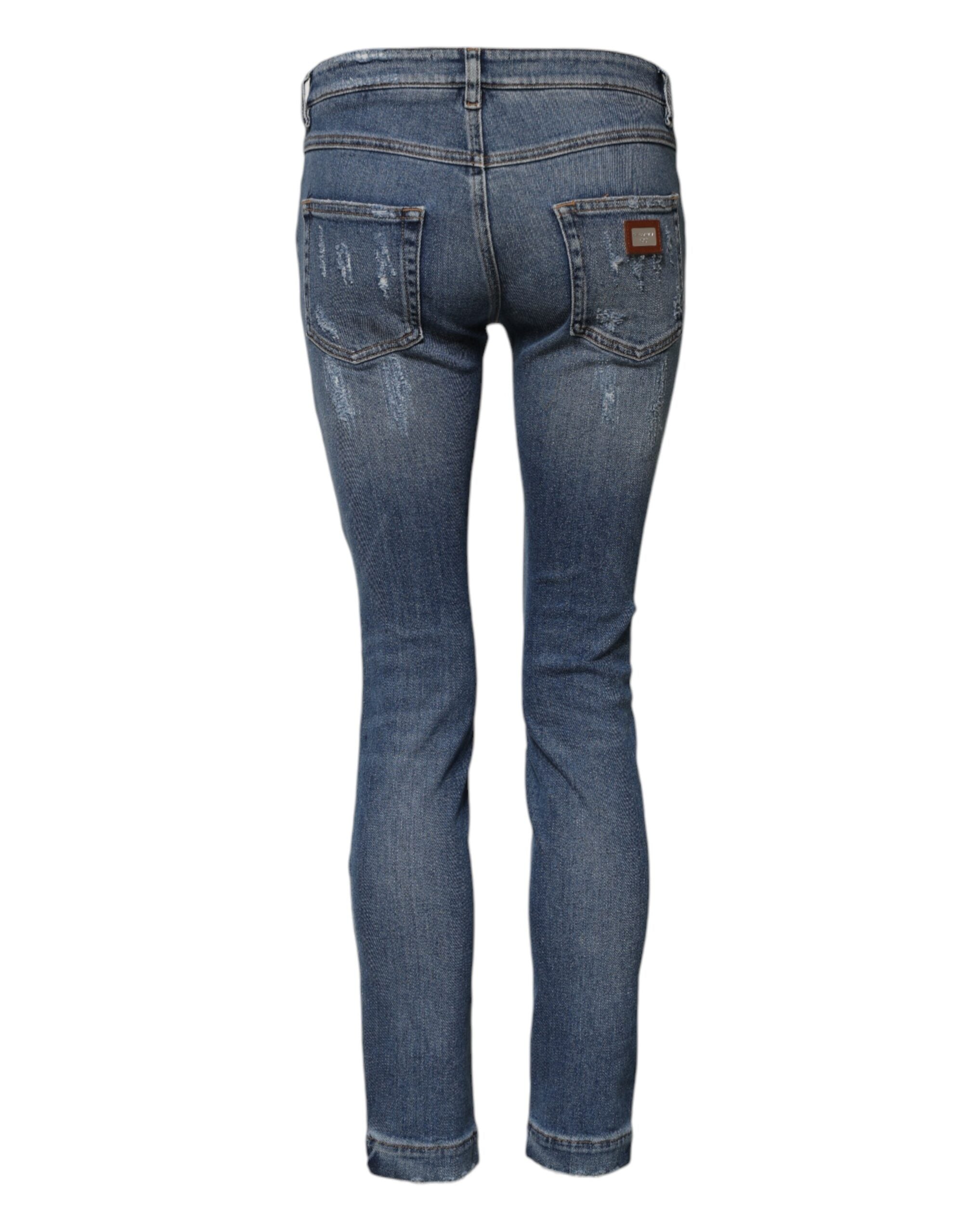 Dolce & Gabbana Blue PRETTY Tattered Skinny Denim Women's Jeans