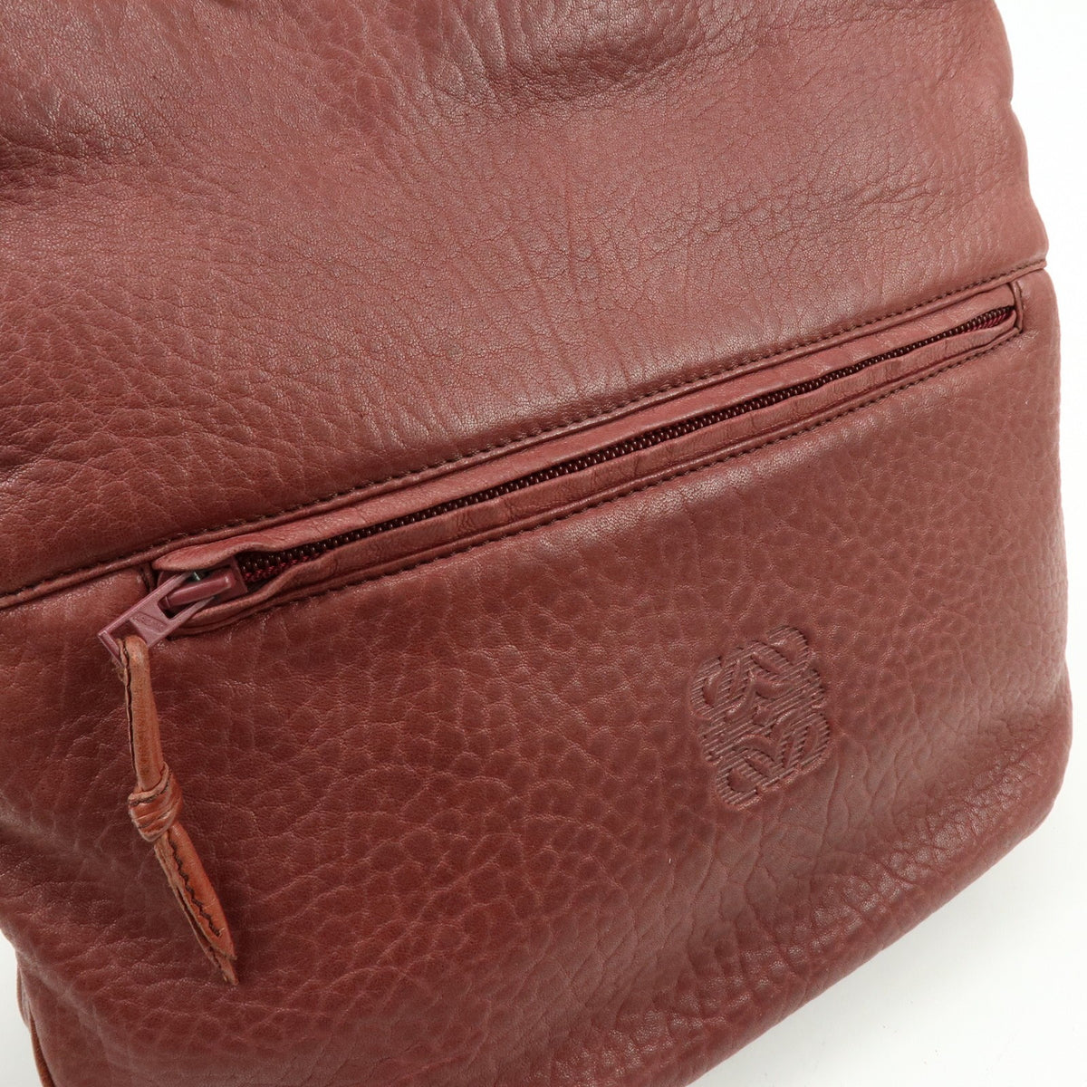 Loewe Anagram Leather Burgundy Leather Tote Bag Bag (Pre-Owned)