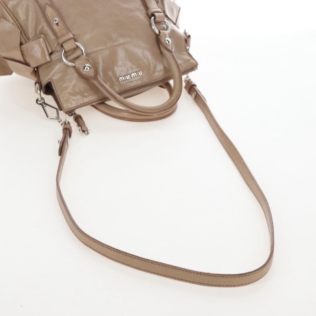 Miu Miu Bow Satchel Cervo Leather Beige Leather Handbag (Pre-Owned)