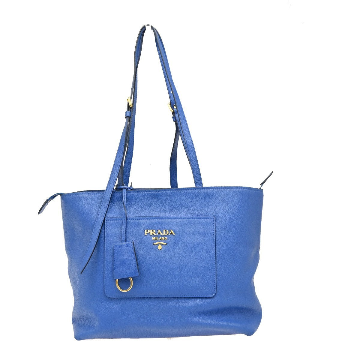 Prada Front Pocket Shopping Vitello Daino Blue Leather Tote Bag Bag (Pre-Owned)