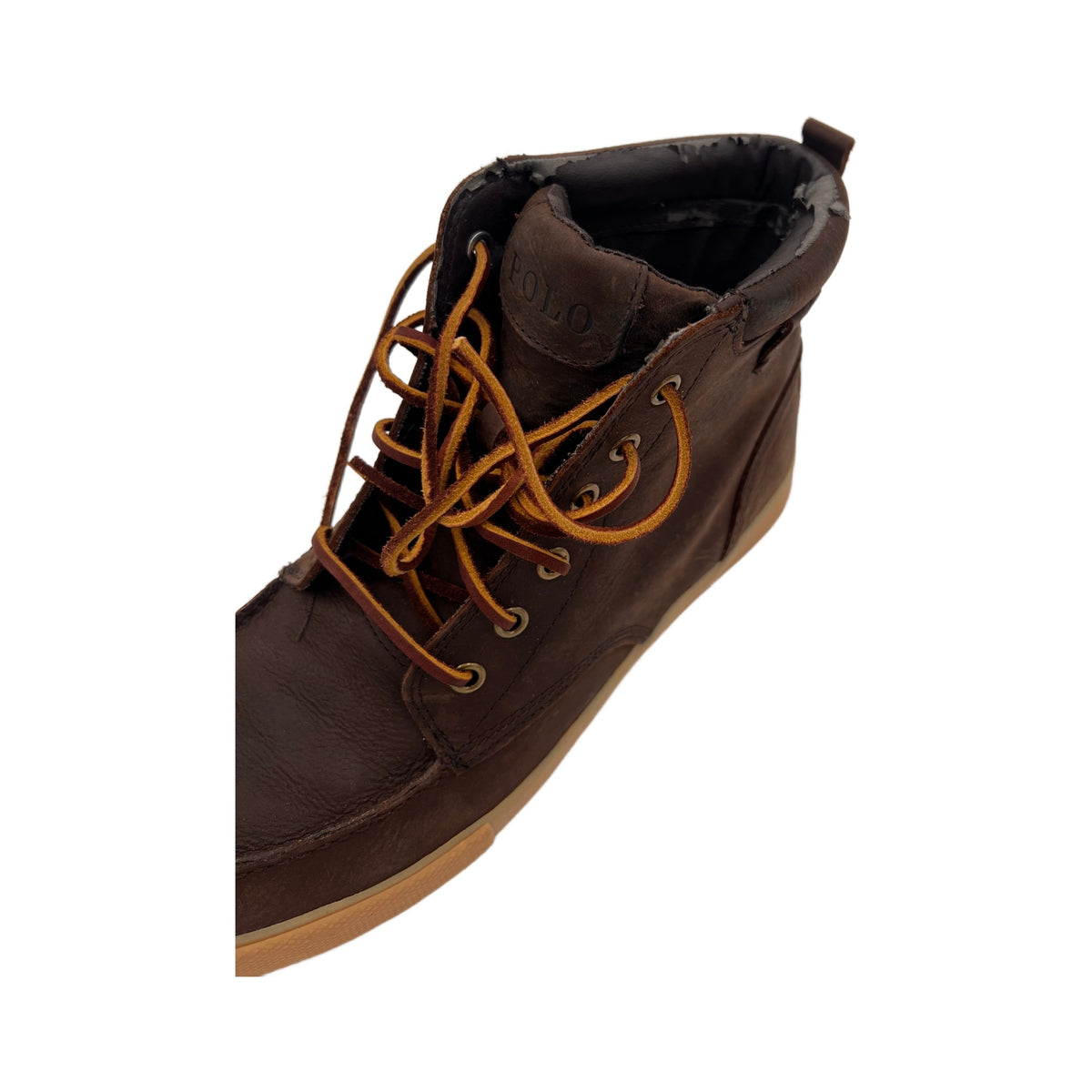 Polo Ralph Lauren Men's Tedd Dark Brown Leather High Top Sneaker With Logo (9.5 US) (Pre-Owned)