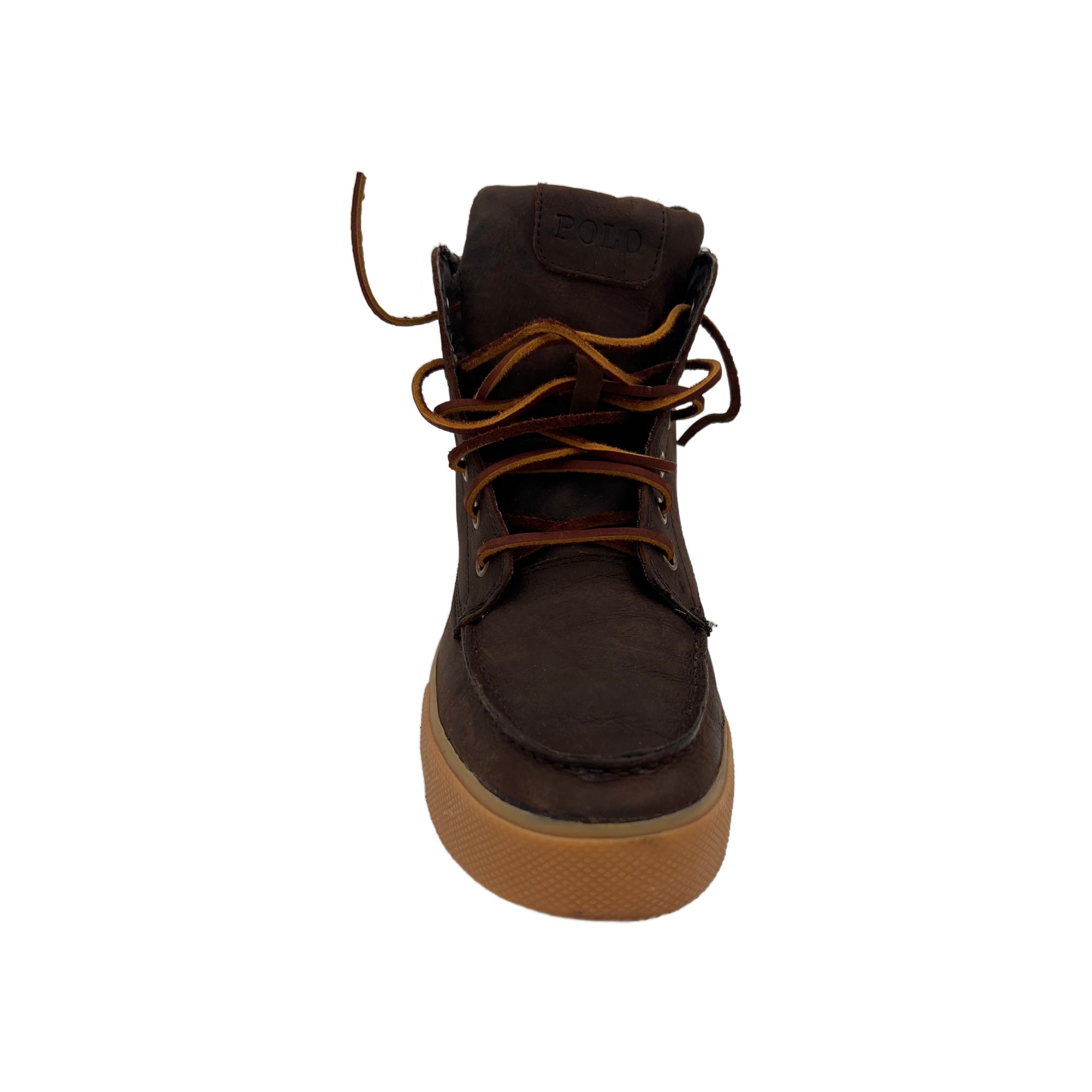 Polo Ralph Lauren Men's Tedd Dark Brown Leather High Top Sneaker With Logo (9.5 US) (Pre-Owned)