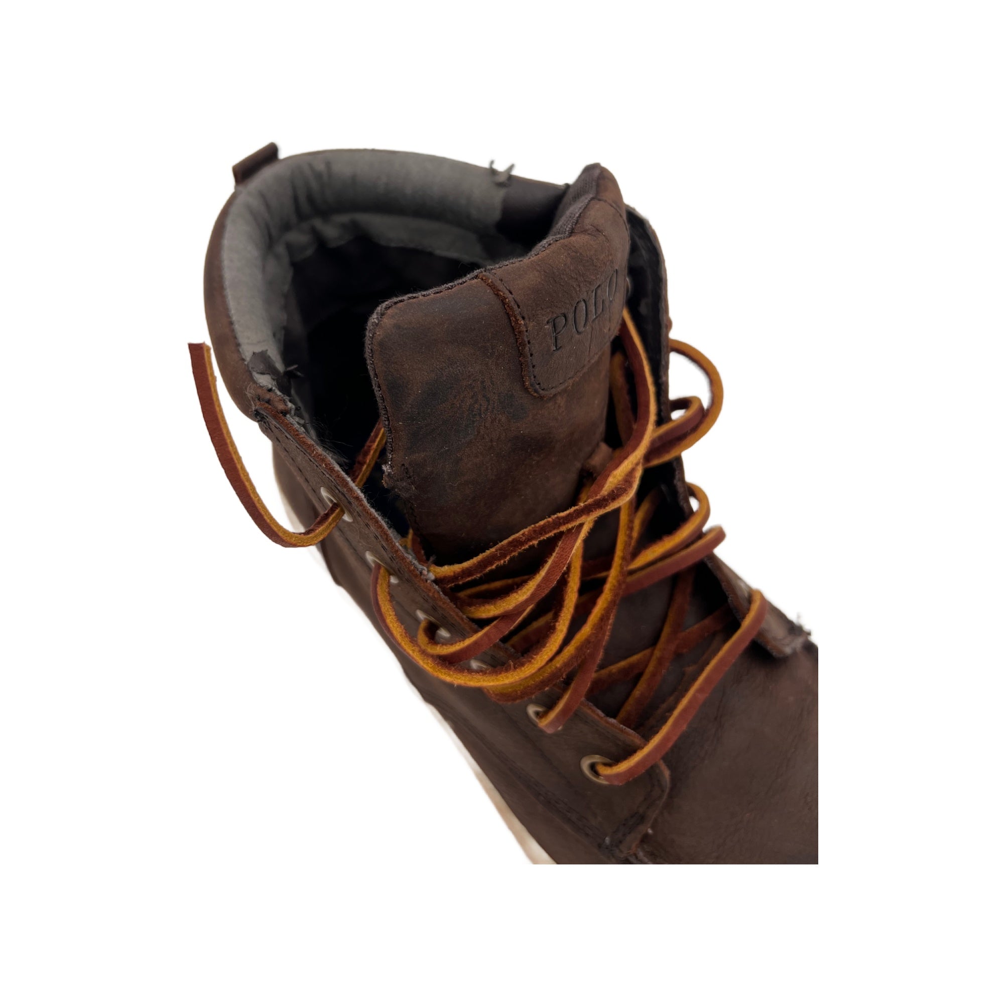 Polo Ralph Lauren Men's Tedd Dark Brown Leather High Top Sneaker With Logo (9.5 US) (Pre-Owned)