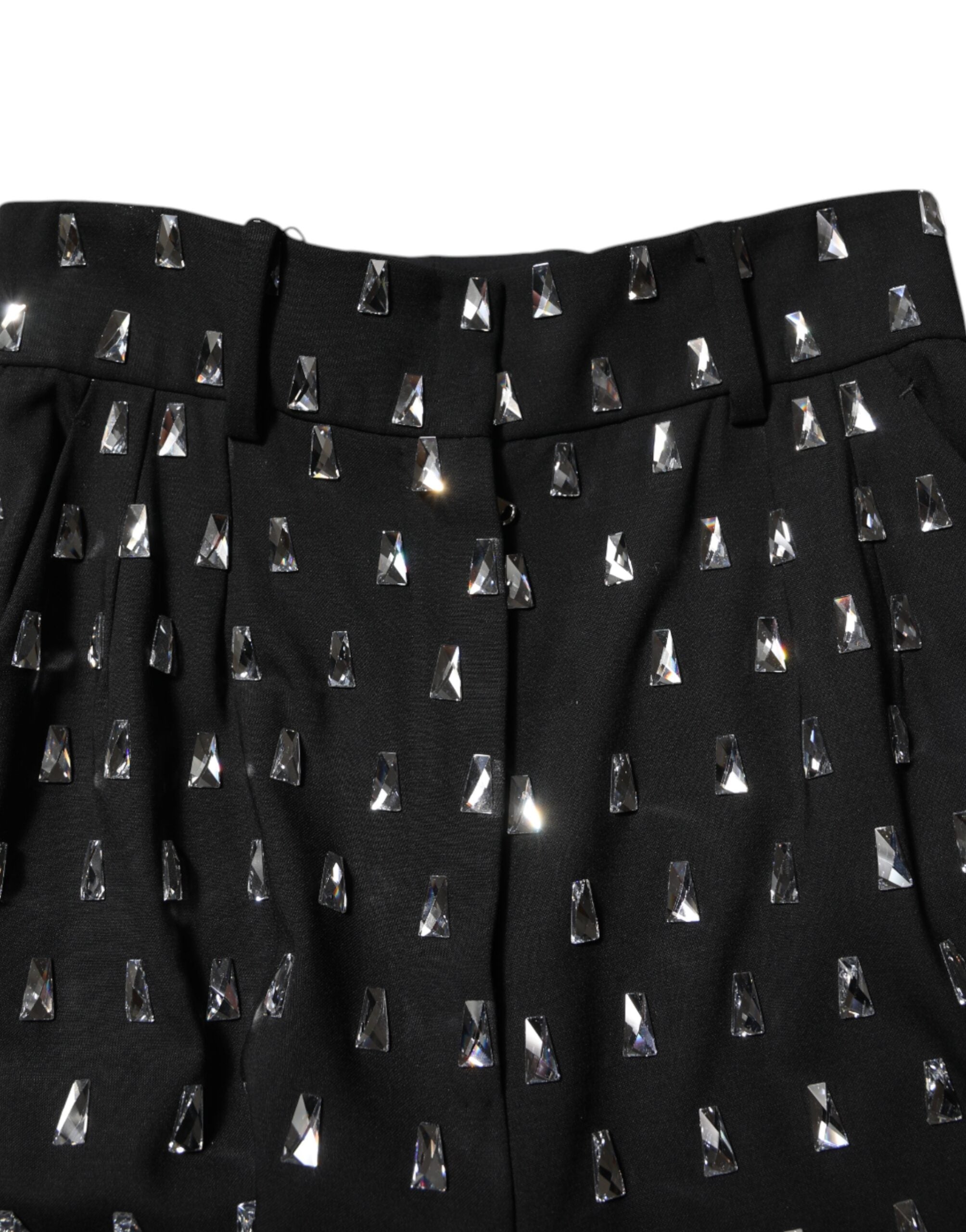 Dolce & Gabbana Black Crystal Embellished Wide Leg Women's Pants