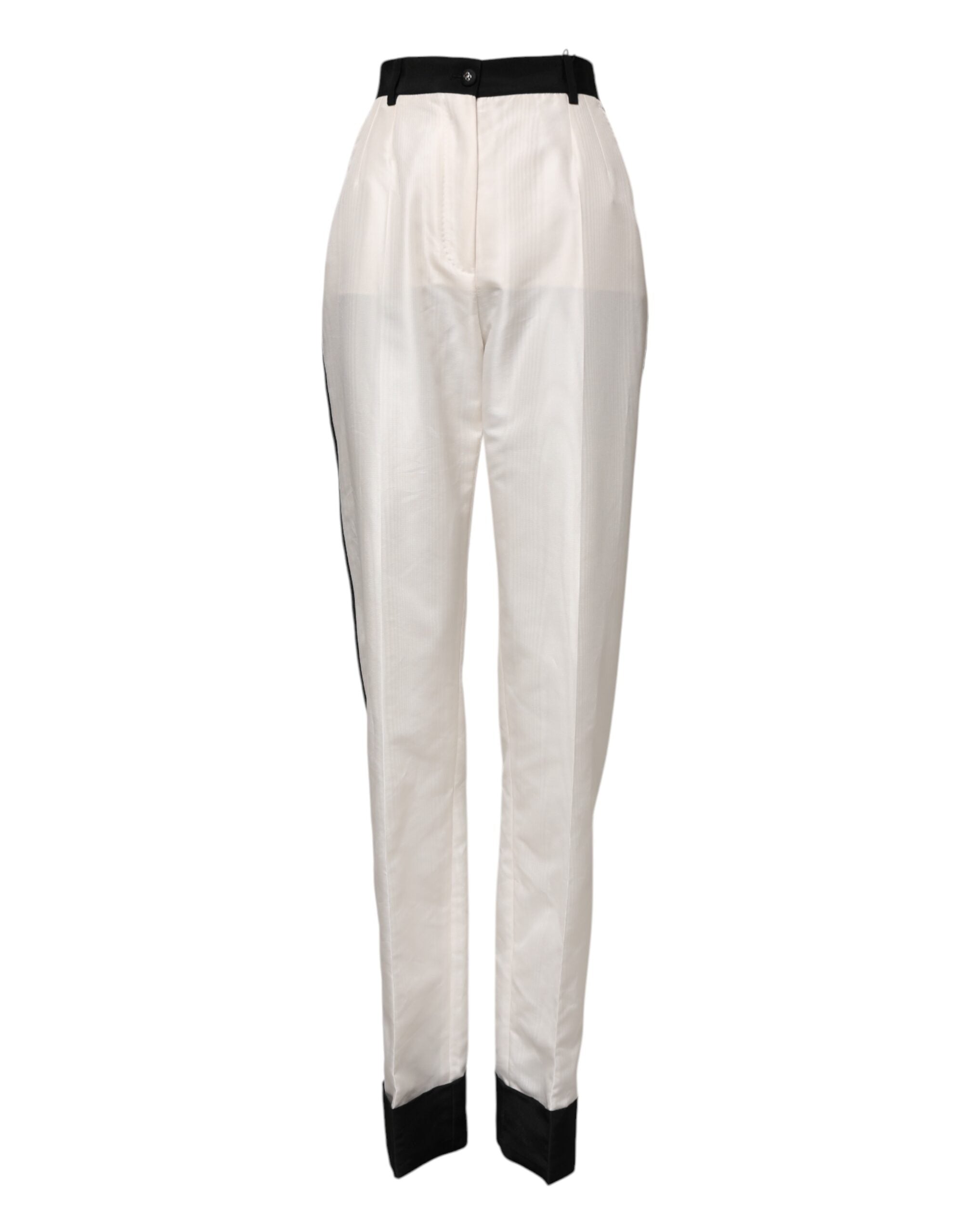 Dolce & Gabbana White High Waist Straight Dress Trouser Women's Pants