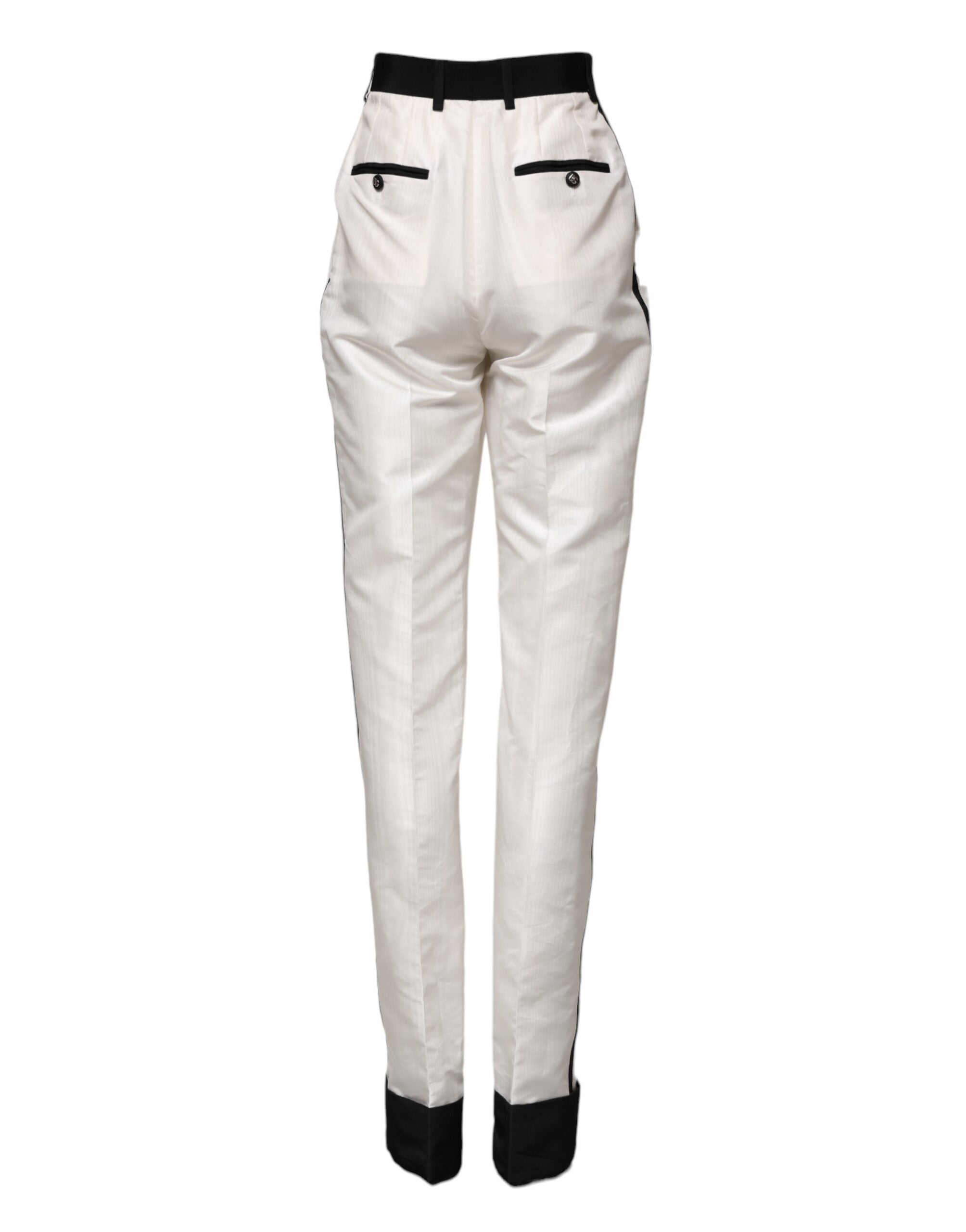 Dolce & Gabbana White High Waist Straight Dress Trouser Women's Pants