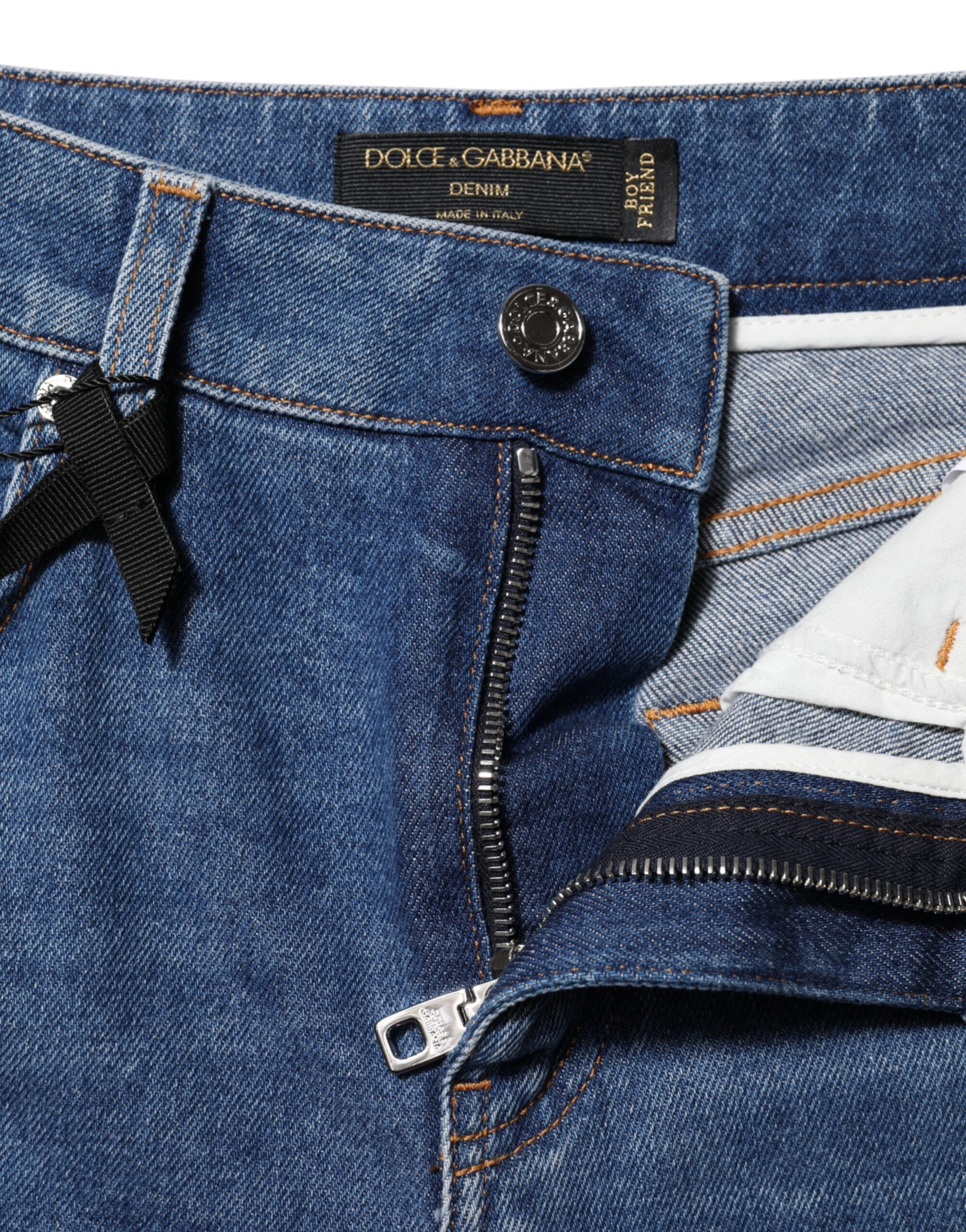 Dolce & Gabbana Blue Cotton High Waist Tapered Denim Women's Jeans (Pre-Owned)