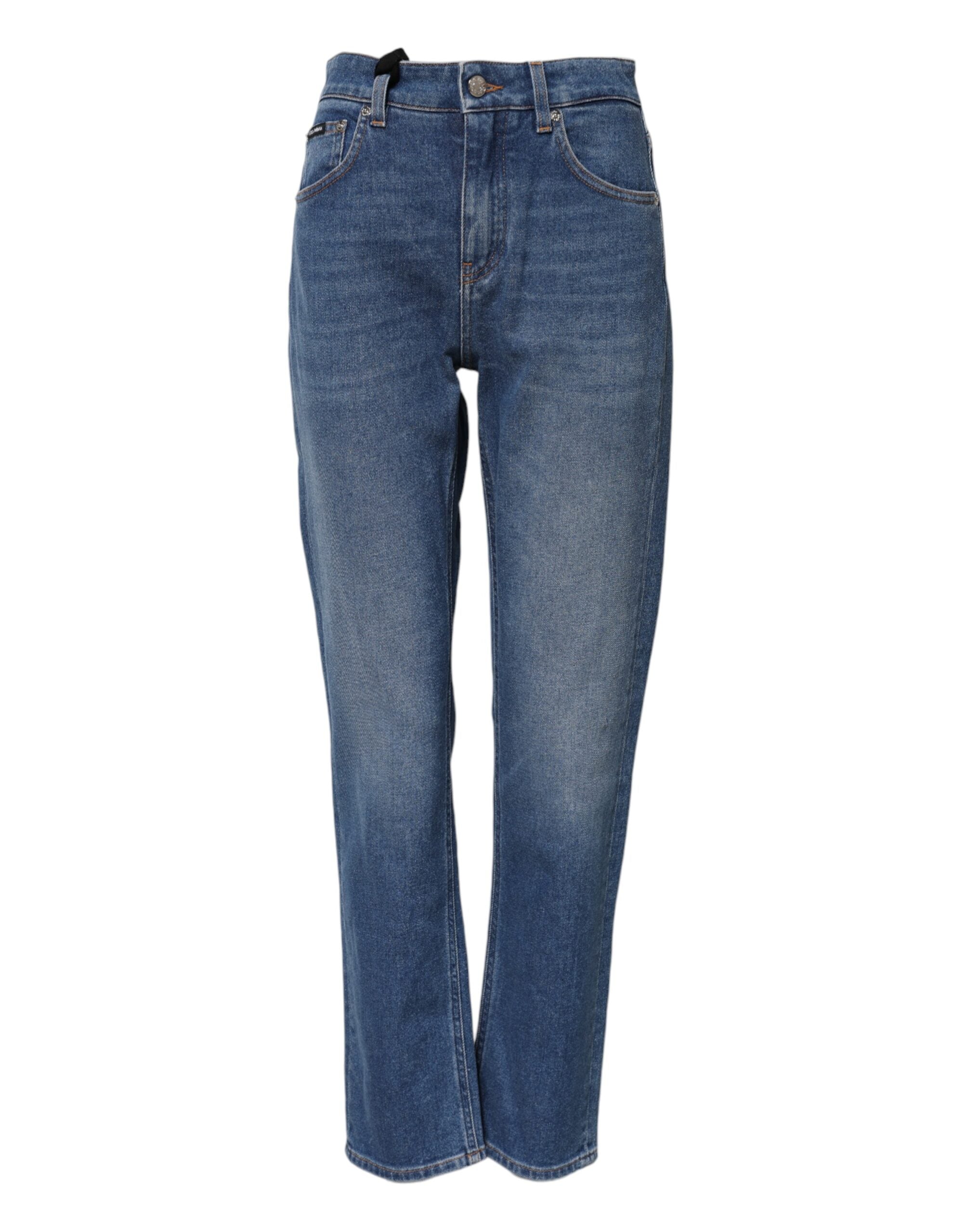 Dolce & Gabbana Blue Cotton High Waist Tapered Denim Women's Jeans (Pre-Owned)