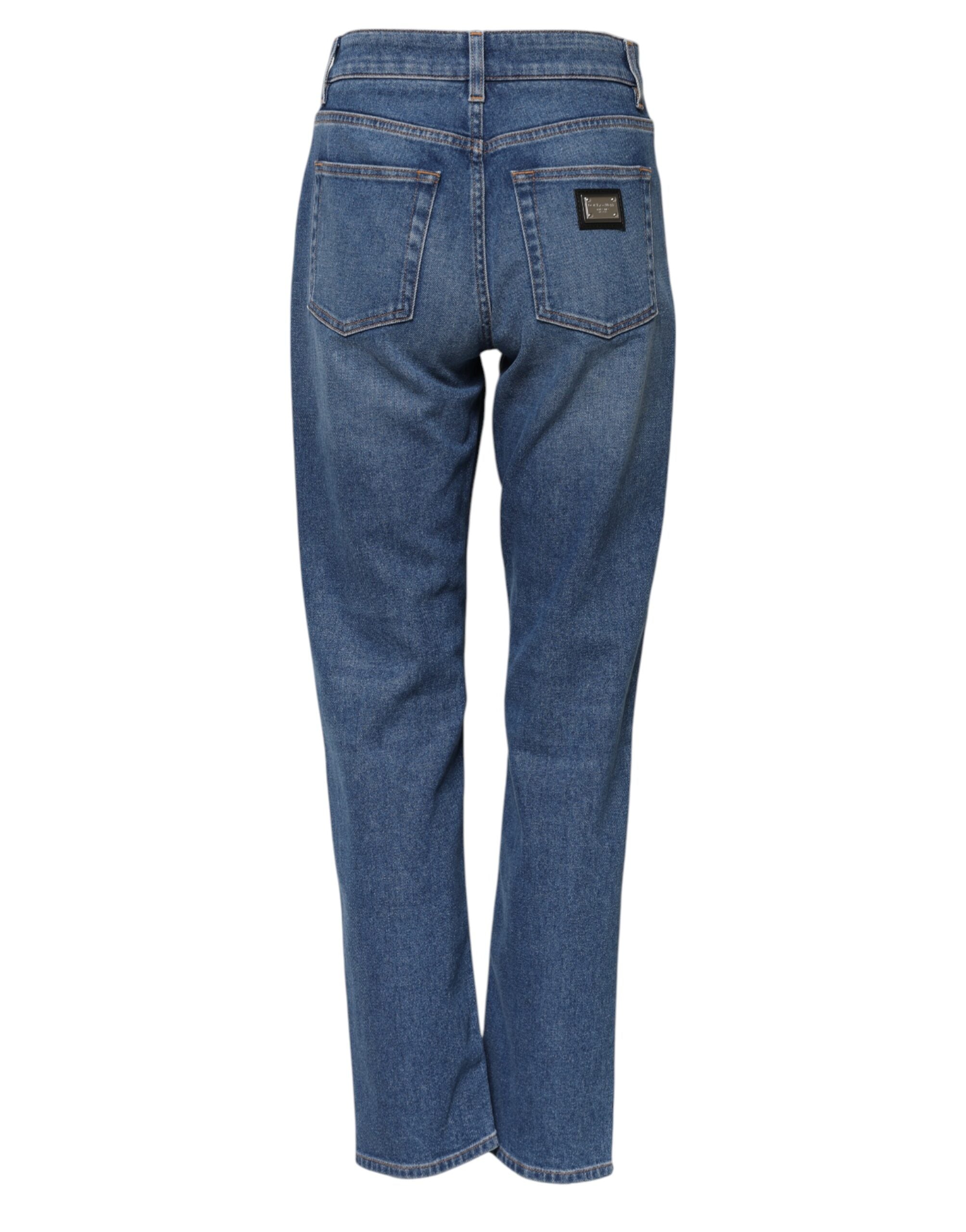 Dolce & Gabbana Blue Cotton High Waist Tapered Denim Women's Jeans (Pre-Owned)
