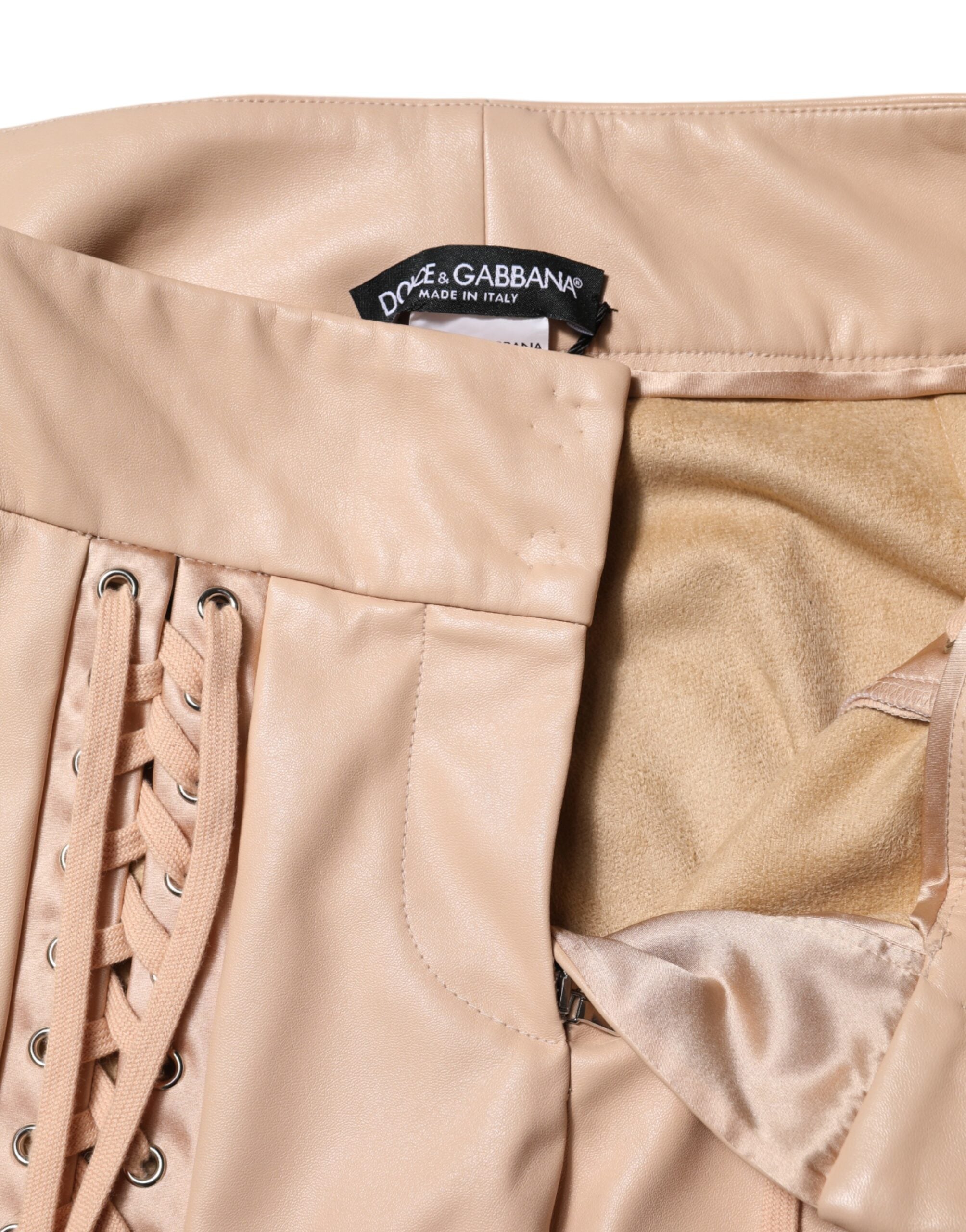 Dolce & Gabbana Beige Lace Details Mid Waist Skinny Women's Pants