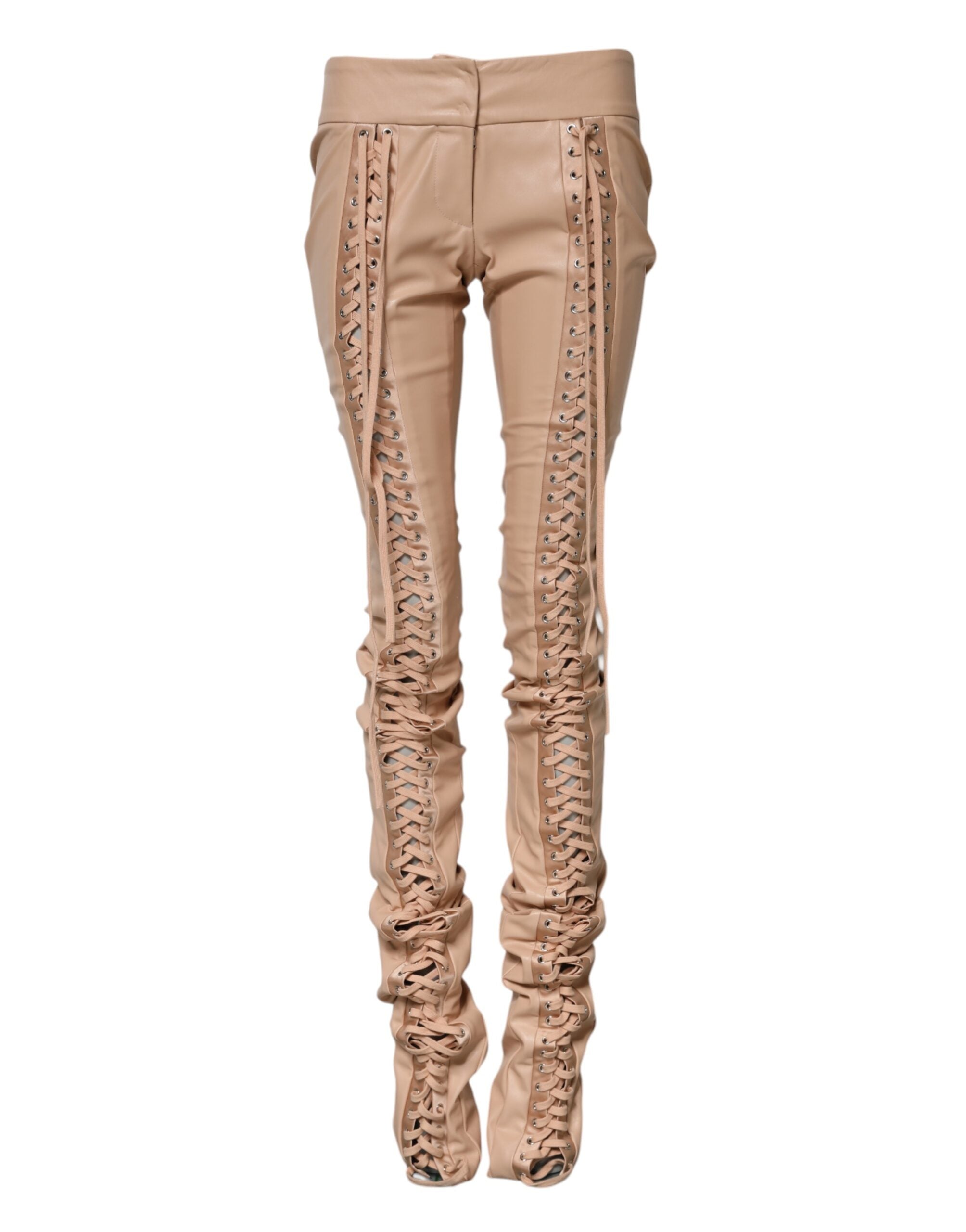 Dolce & Gabbana Beige Lace Details Mid Waist Skinny Women's Pants