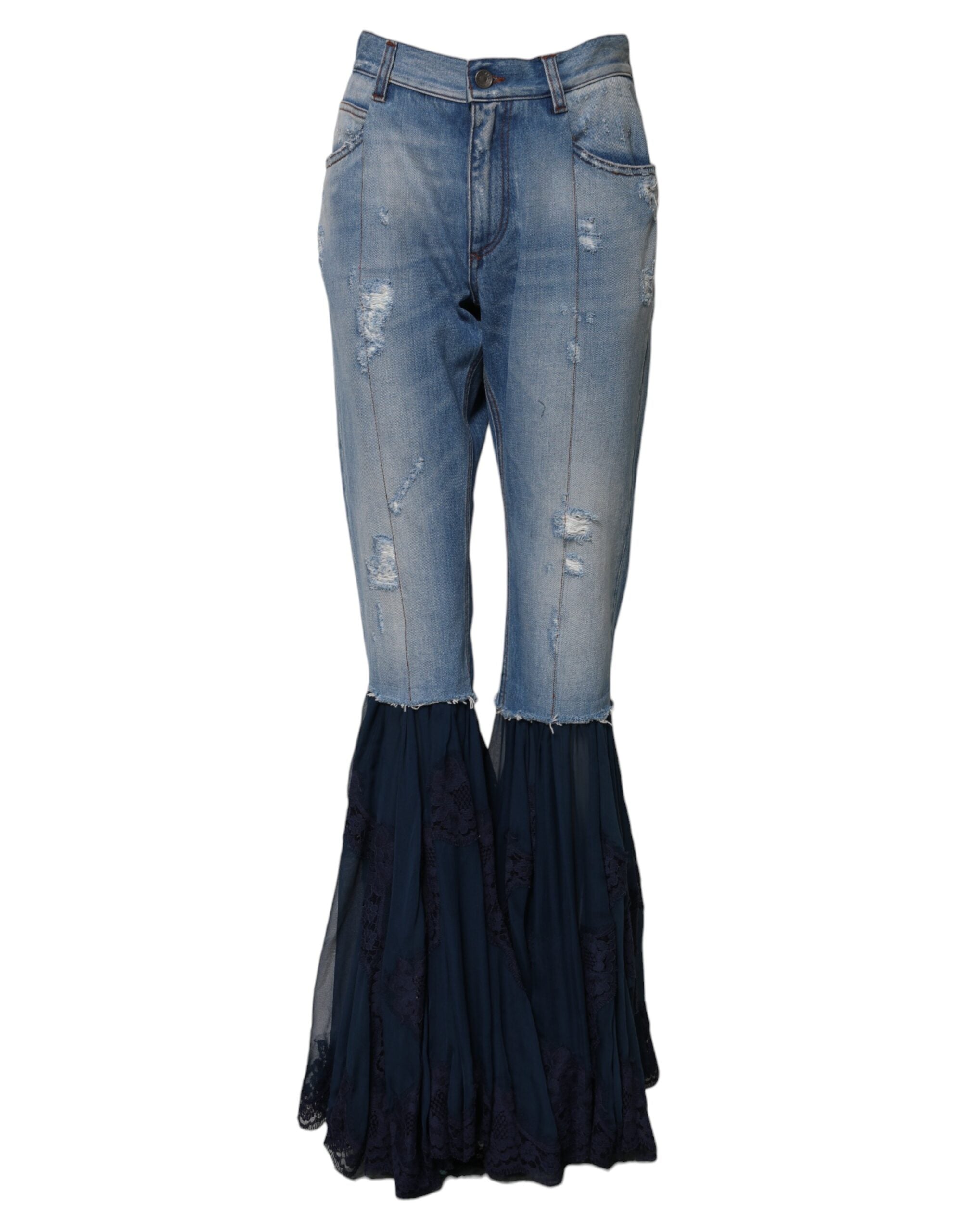 Dolce & Gabbana Blue Cotton High Waist Flared Denim Women's Jeans
