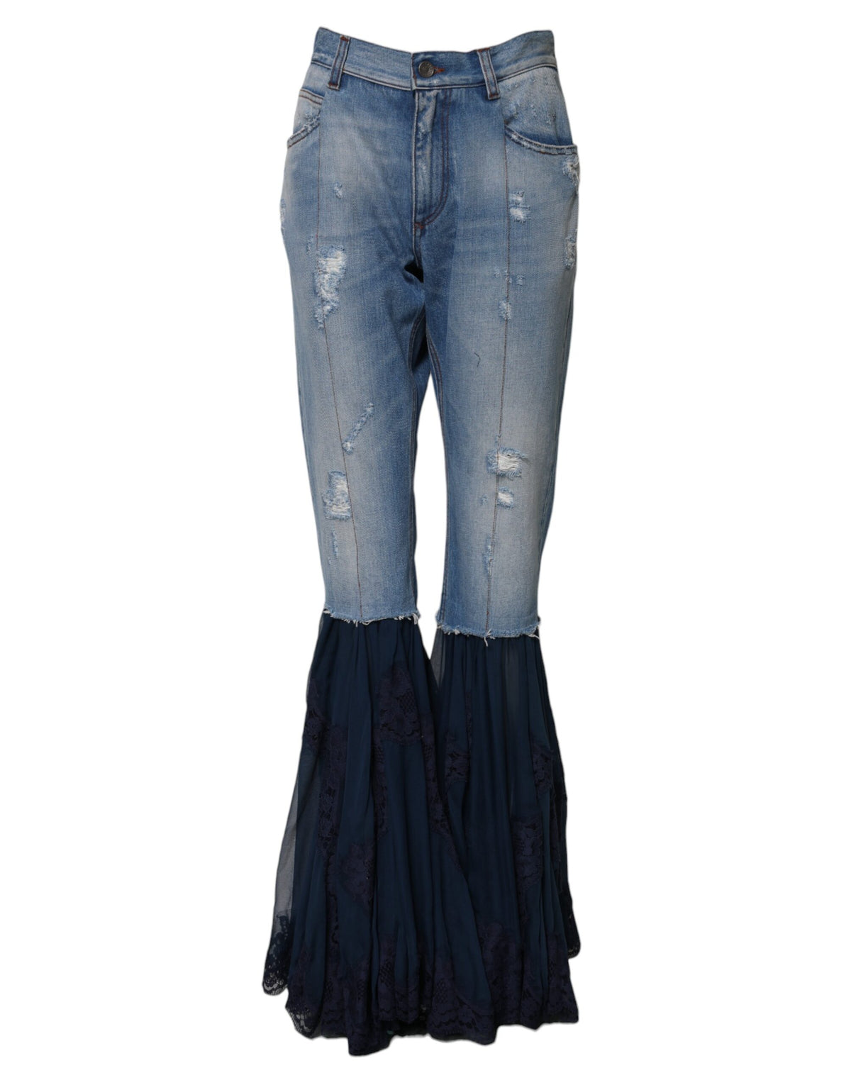 Dolce & Gabbana Blue Cotton High Waist Flared Denim Women's Jeans
