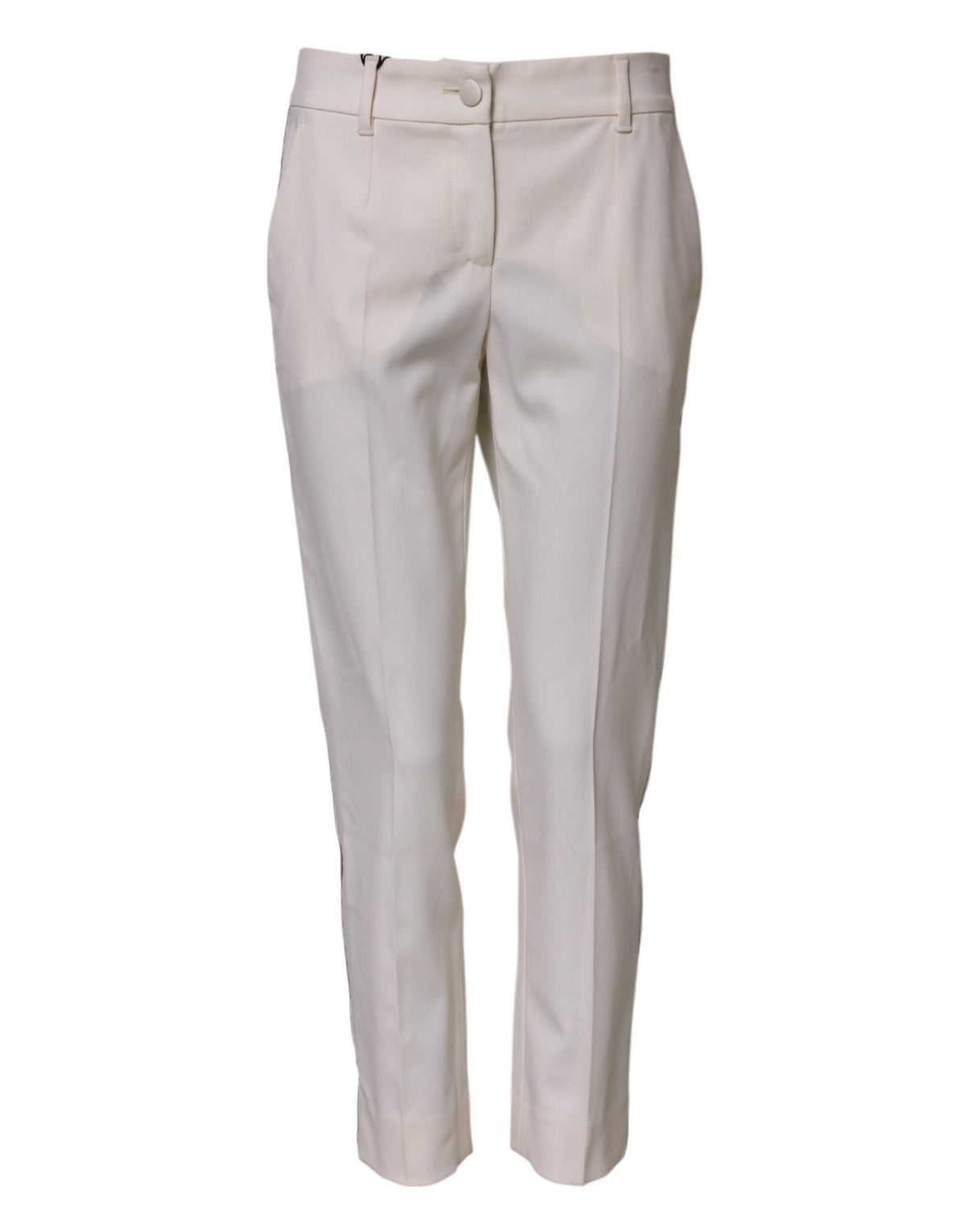 Dolce & Gabbana White Wool Mid Waist Tapered Trouser Women's Pants
