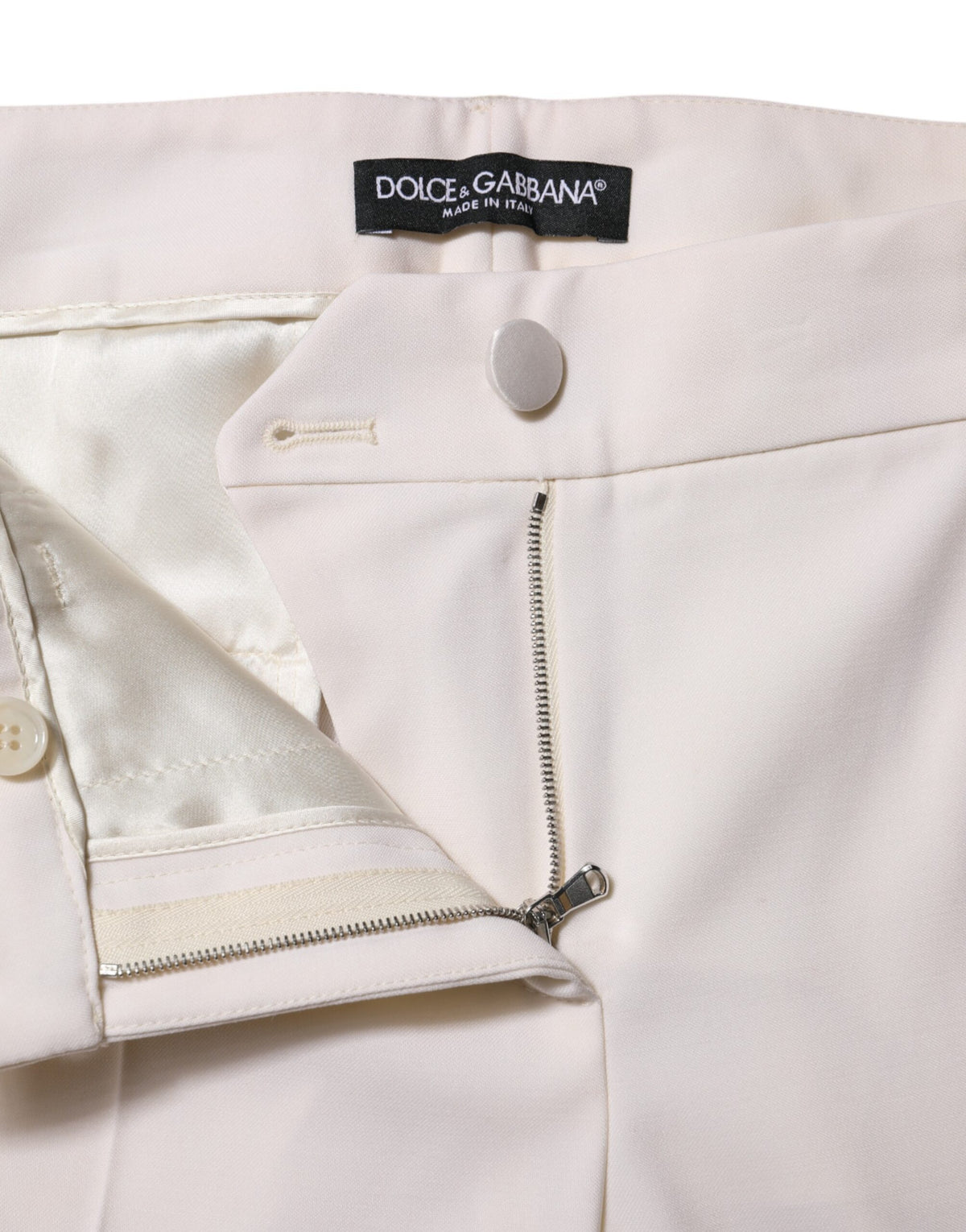 Dolce & Gabbana White Wool Mid Waist Tapered Trouser Women's Pants