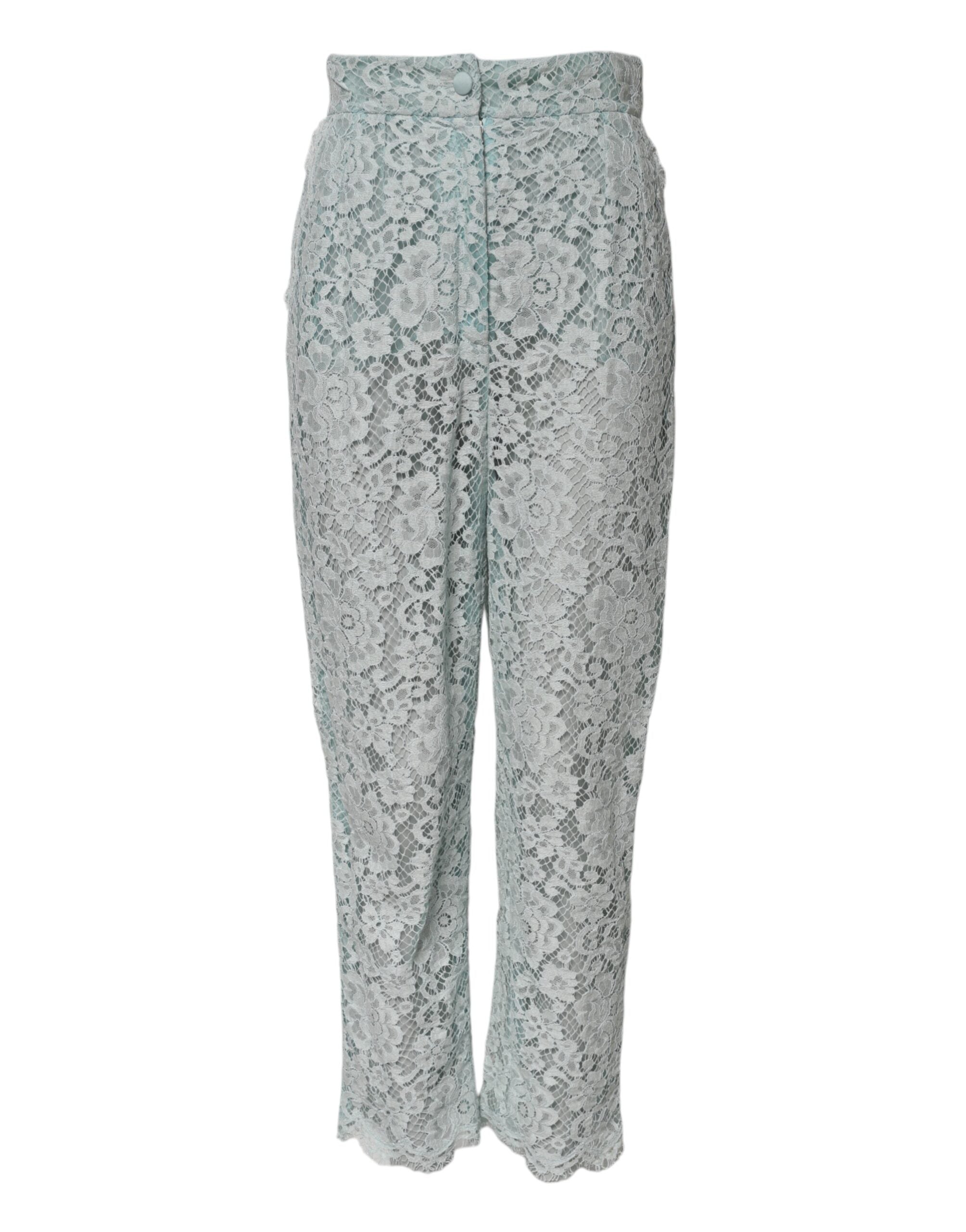Dolce & Gabbana Mint Green Cotton Floral Lace Trousers Women's Pants