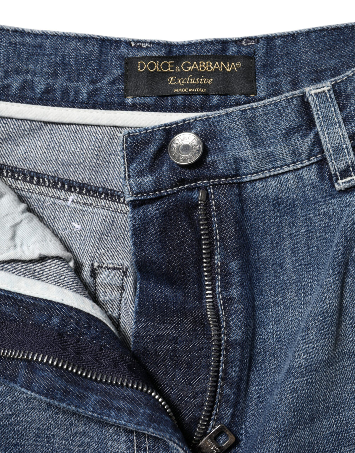 Dolce & Gabbana Blue Cotton High Waist Wide Leg Denim Women's Jeans