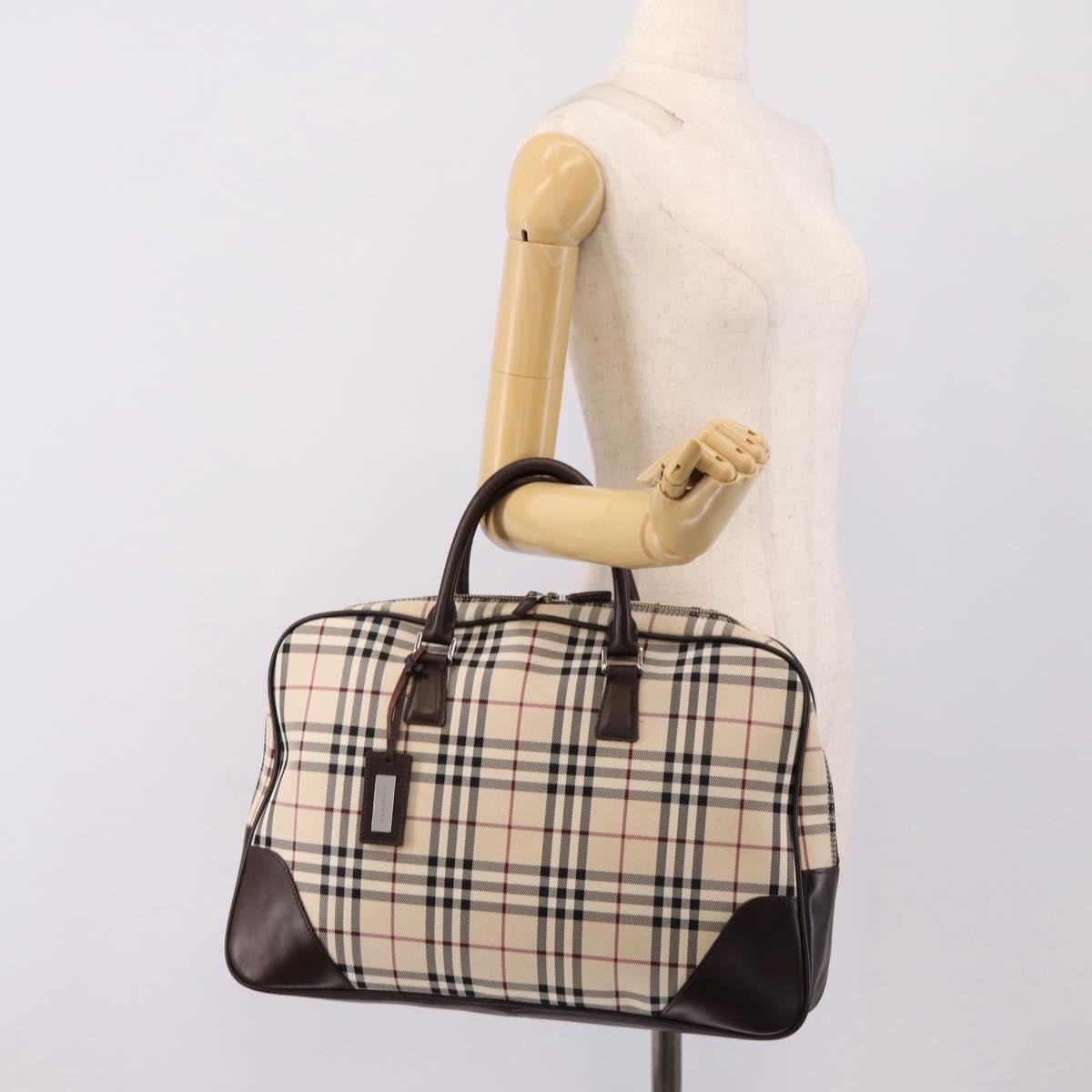 Burberry Boston Nova Check Canvas Beige Nylon Handbag (Pre-Owned)